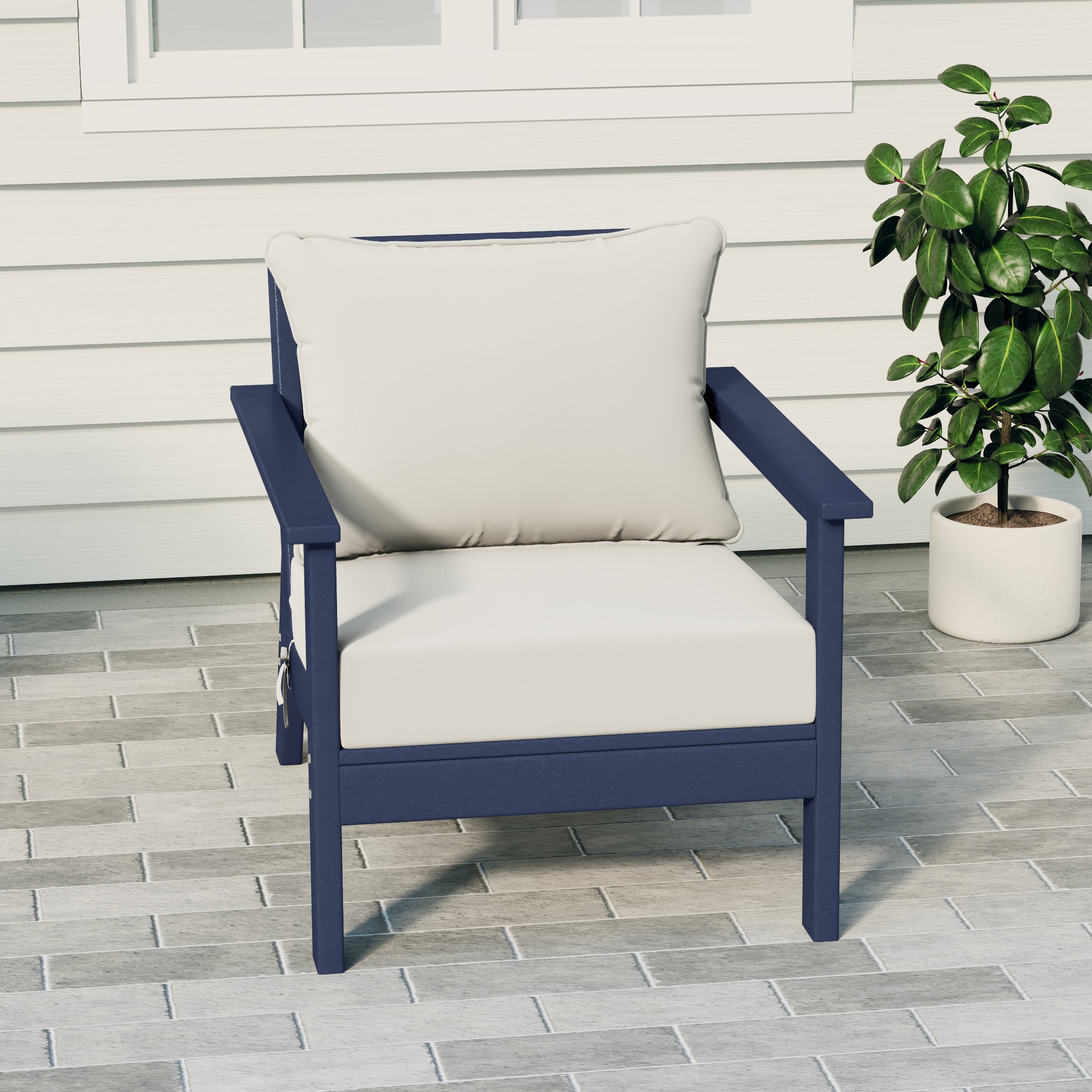 Portsmouth Outdoor Modern HDPE Patio Club Chair with Deep Seat Cushions