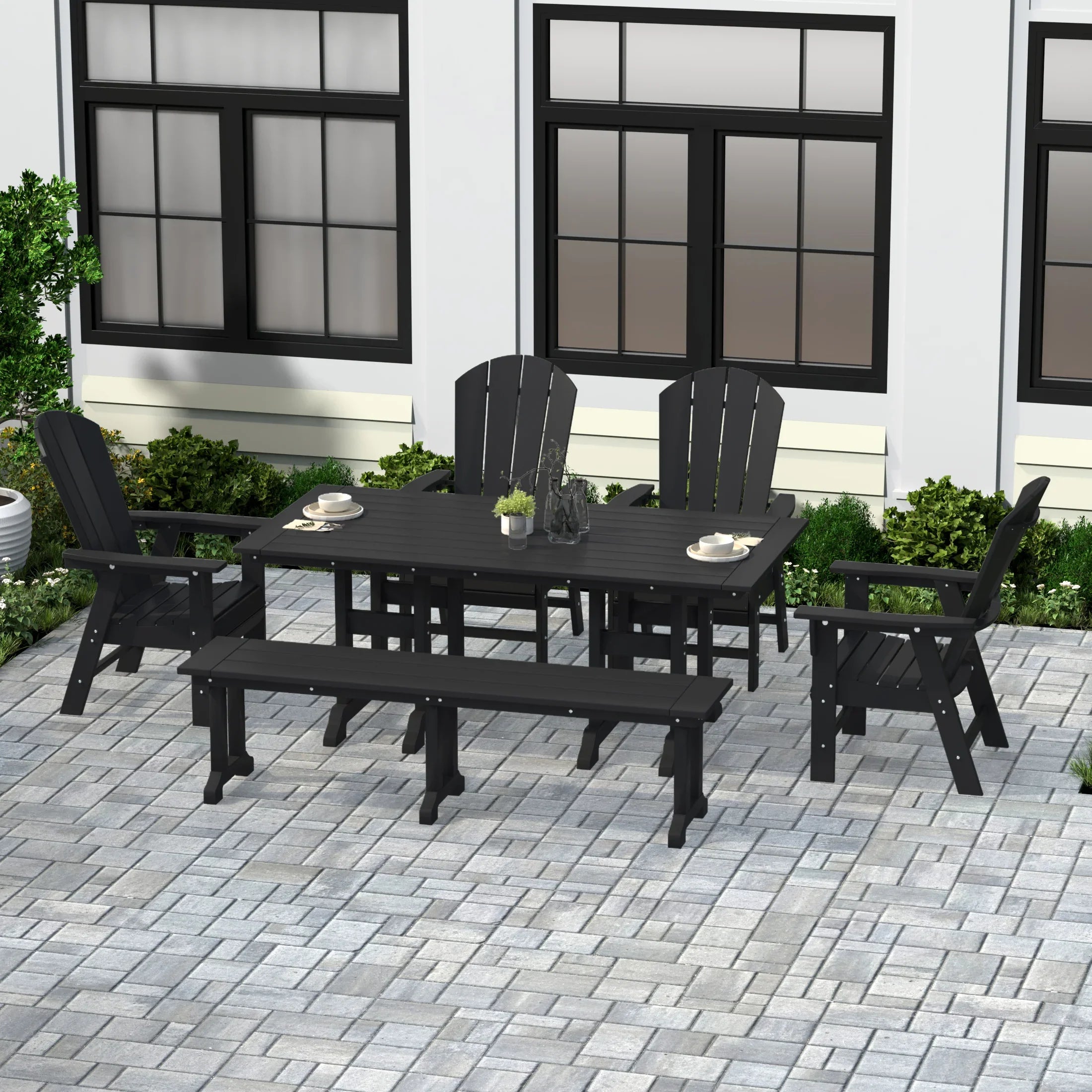 Paradise 6 Piece Outdoor Patio Dining Table and Armchair Dining Bench