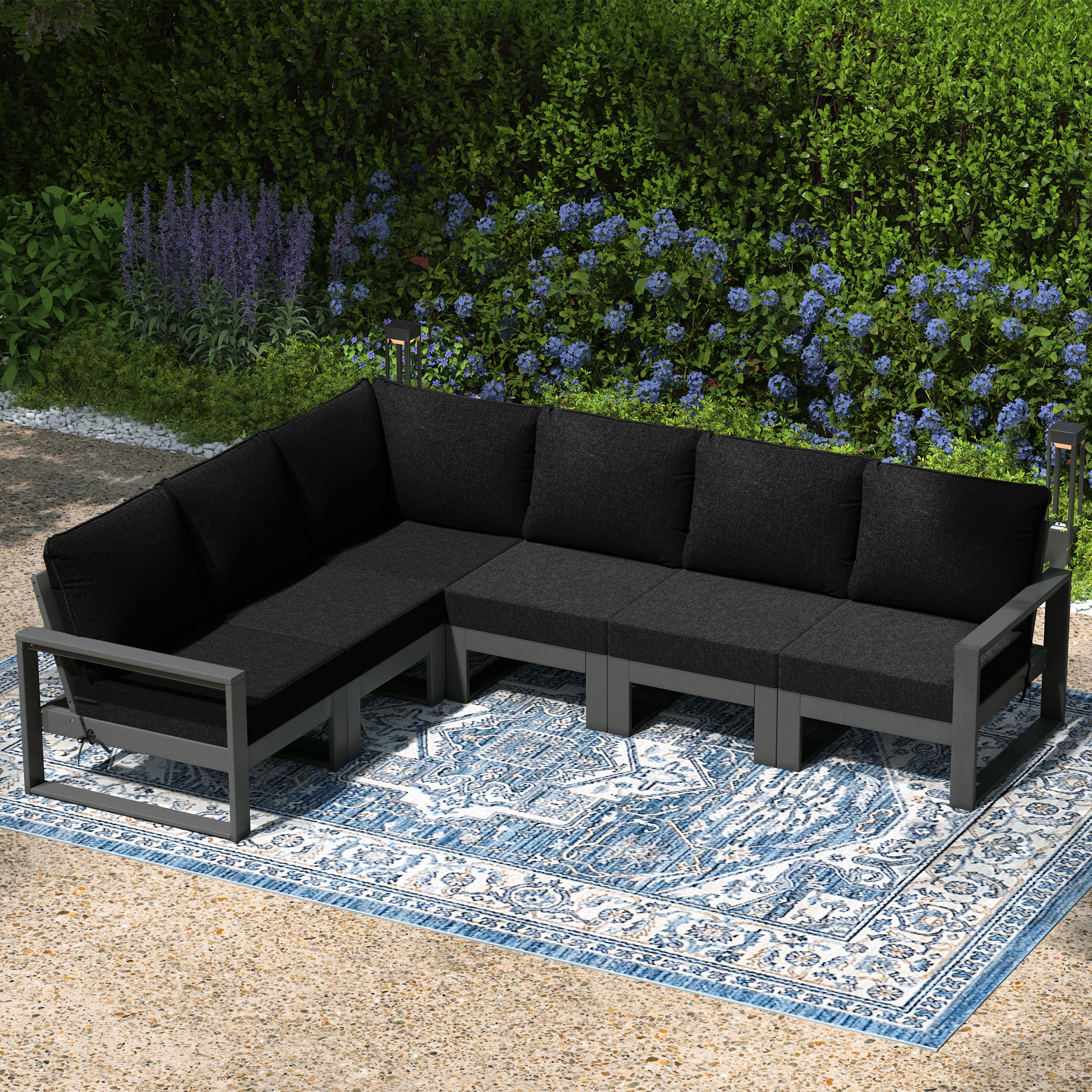 Rockaway 6-Piece Outdoor L-Shaped Patio Corner Sectional Sofa Conversation Set