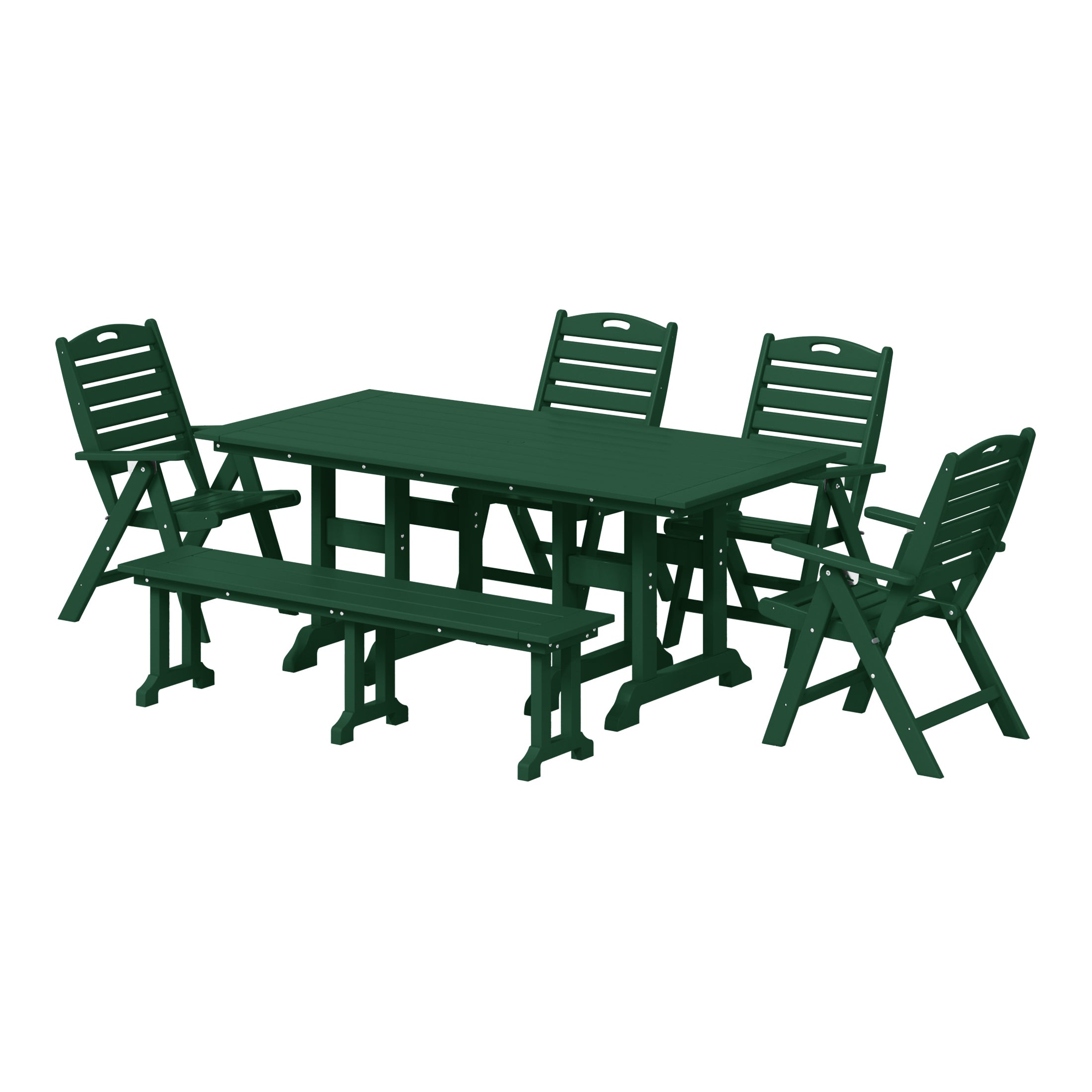 Paradise 6-Piece HDPE Rectangular Patio Dining Table Set with Foldable Chairs and Patio Bench
