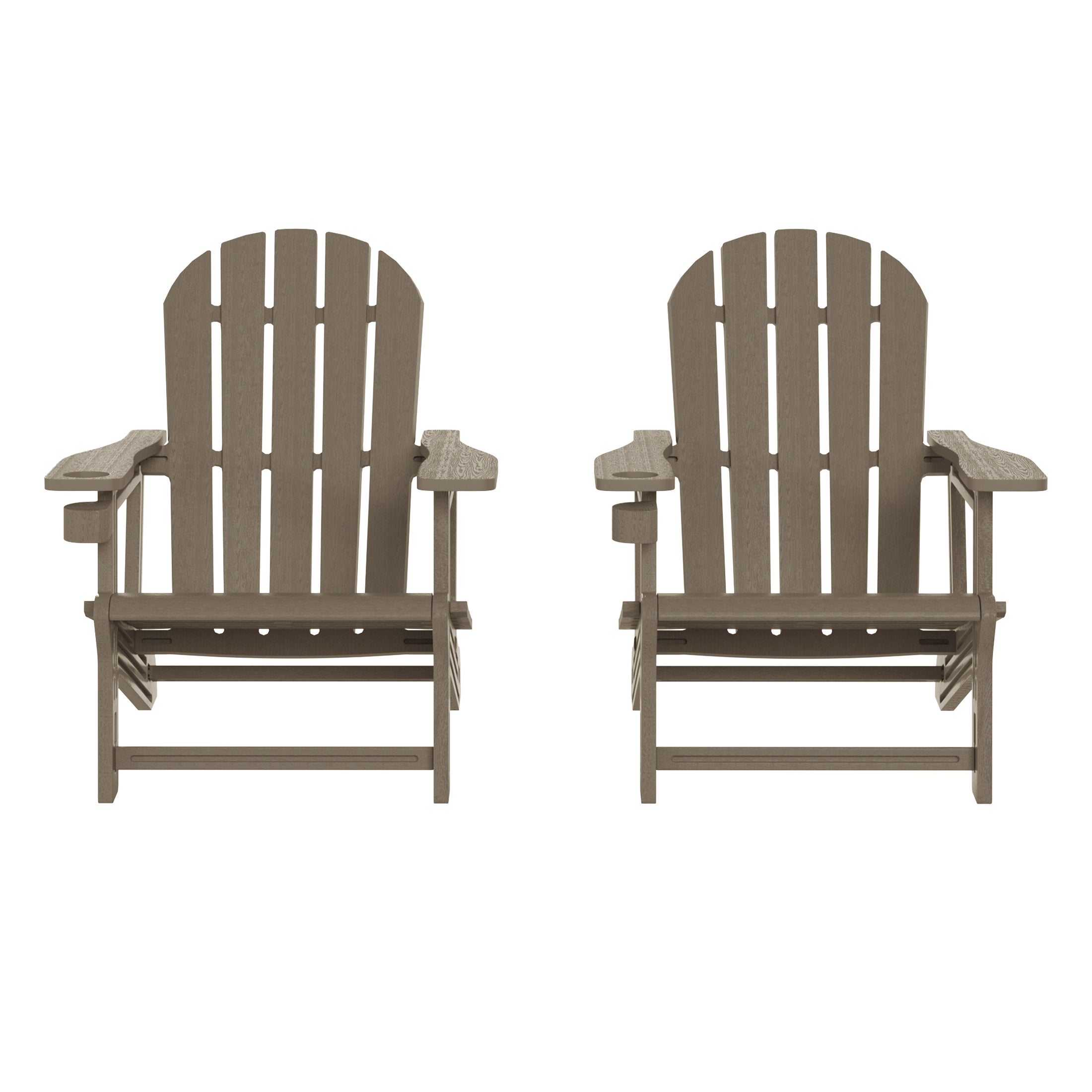 Cayman Tool-Free Assembly Outdoor Patio HDPE Plastic Adirondack Chair with Cup Holder (Set of 2)