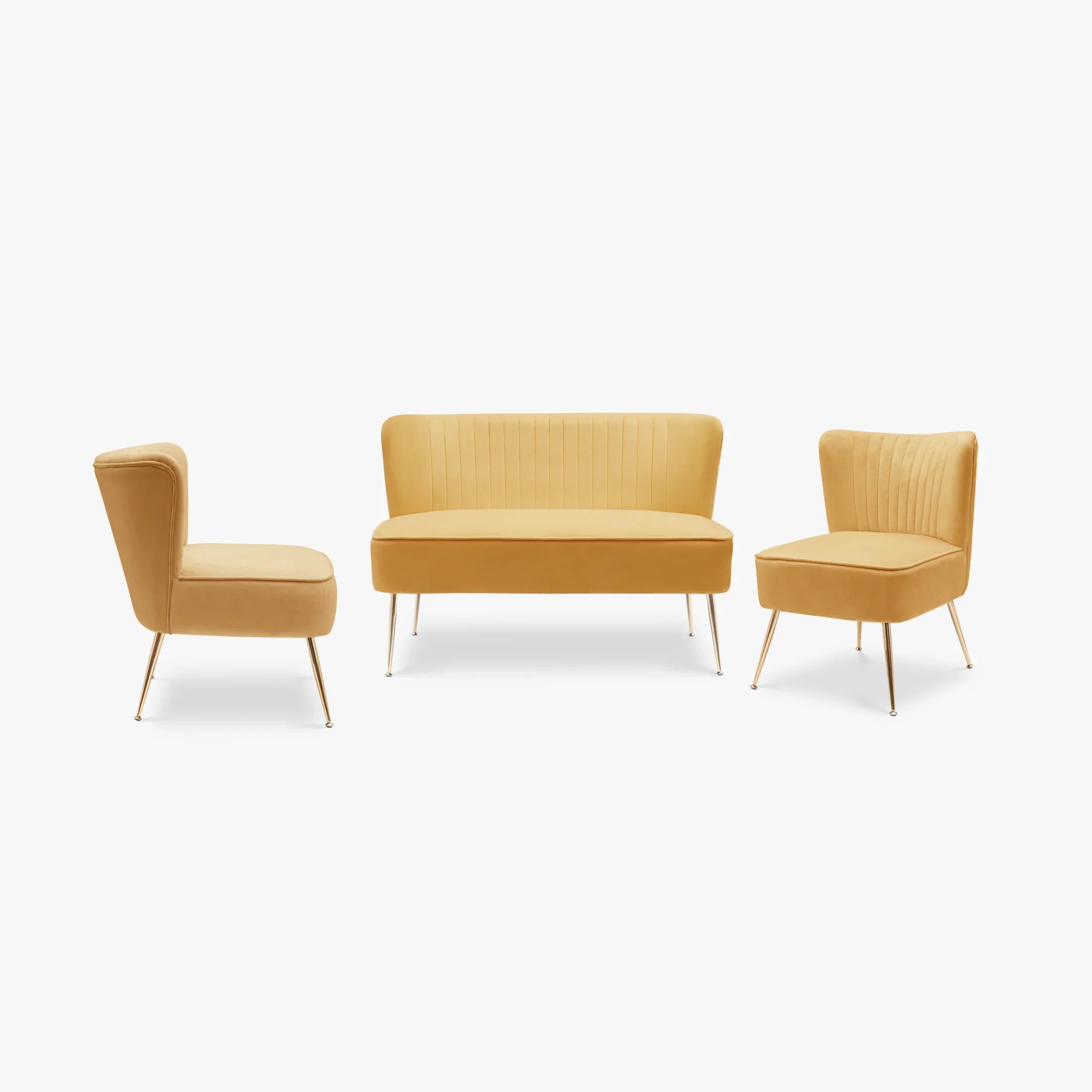Alaia Mid Century Modern Tufted Velvet Loveseat Sofa and 22" Accent Chair 3-Piece Set