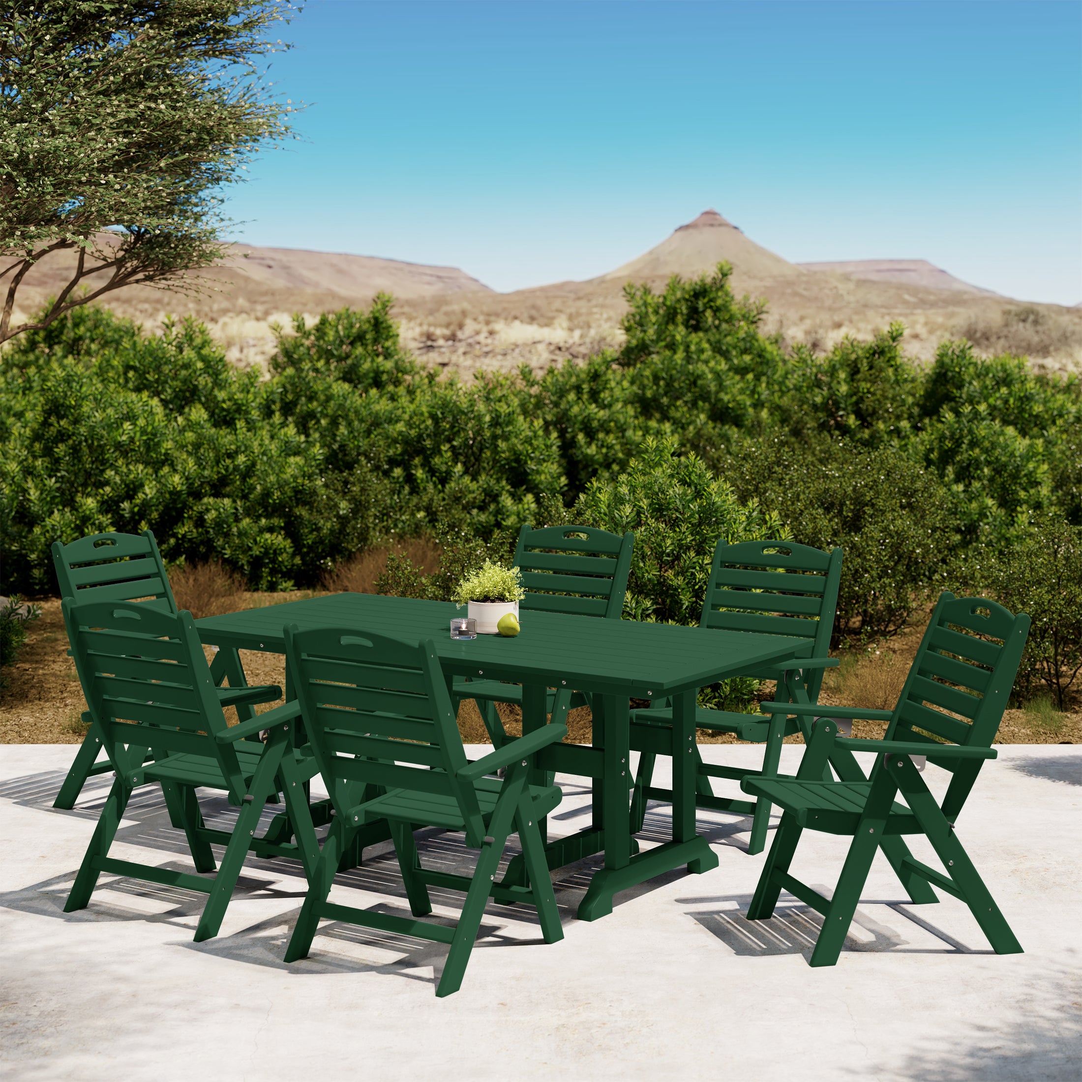 Paradise 7-Piece HDPE Rectangular Patio Dining Table Set with Foldable Chairs