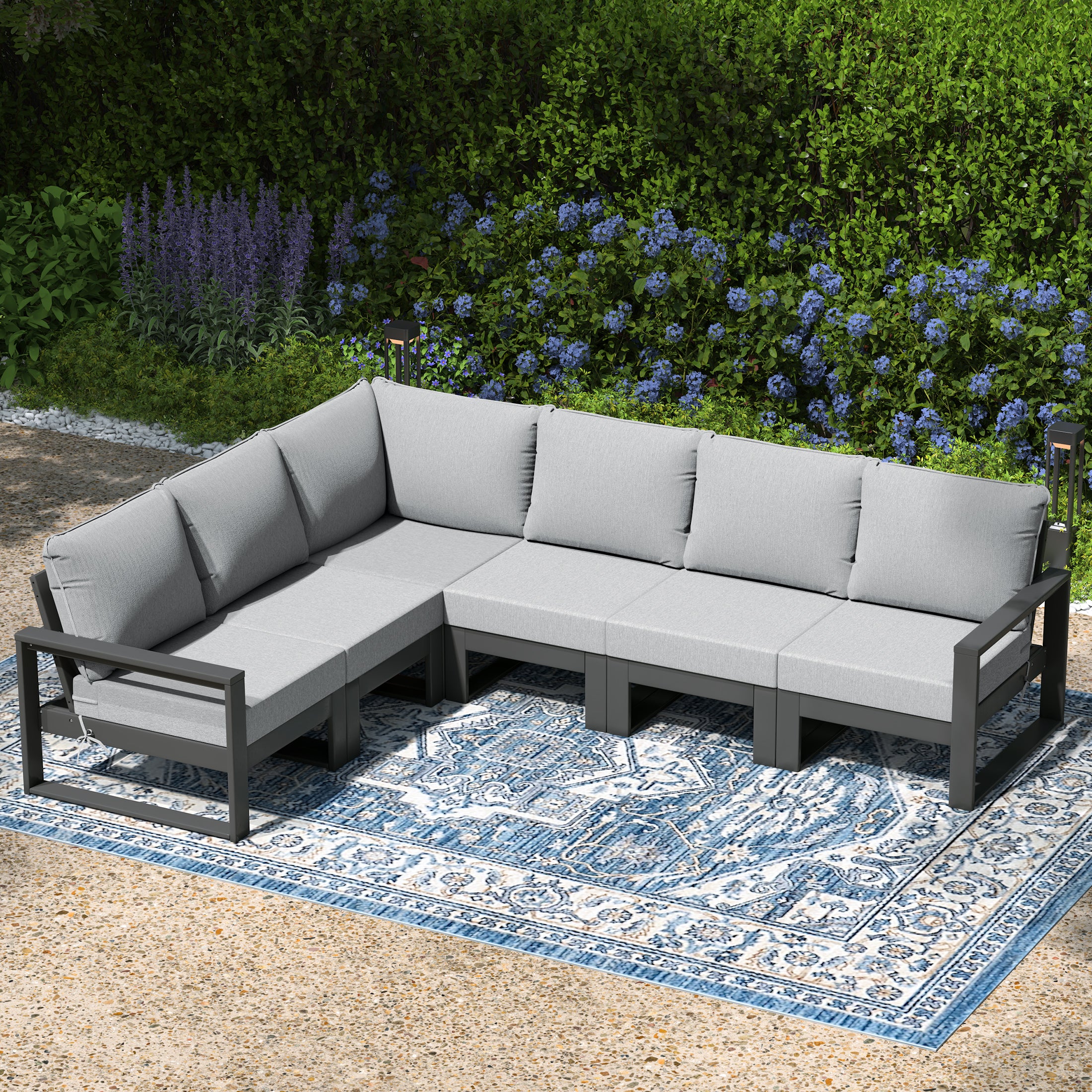 Rockaway 6-Piece Outdoor L-Shaped Patio Corner Sectional Sofa Conversation Set