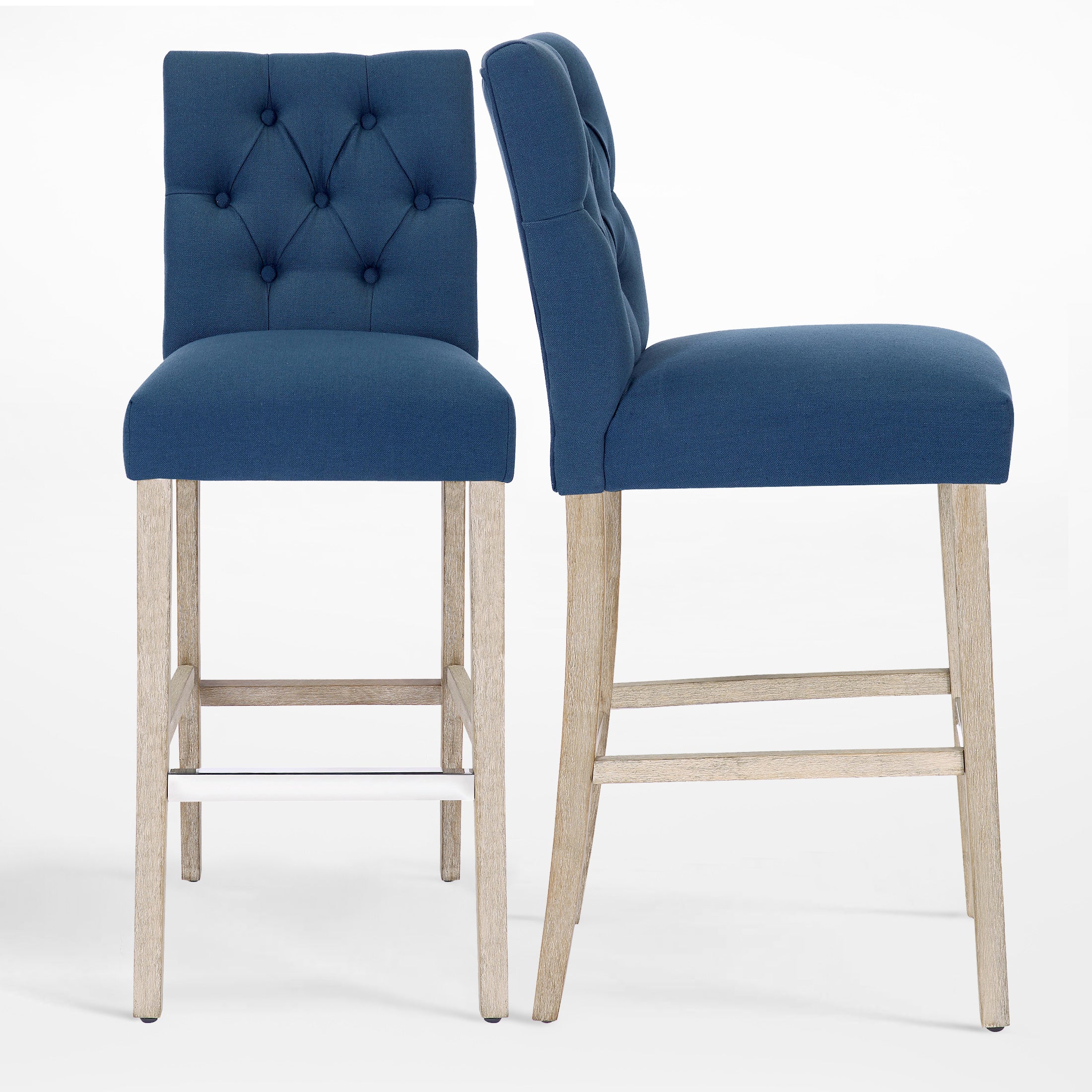 Bellmount 29" Linen Fabric Tufted Counter Stool (Set of 2),Antique Gray