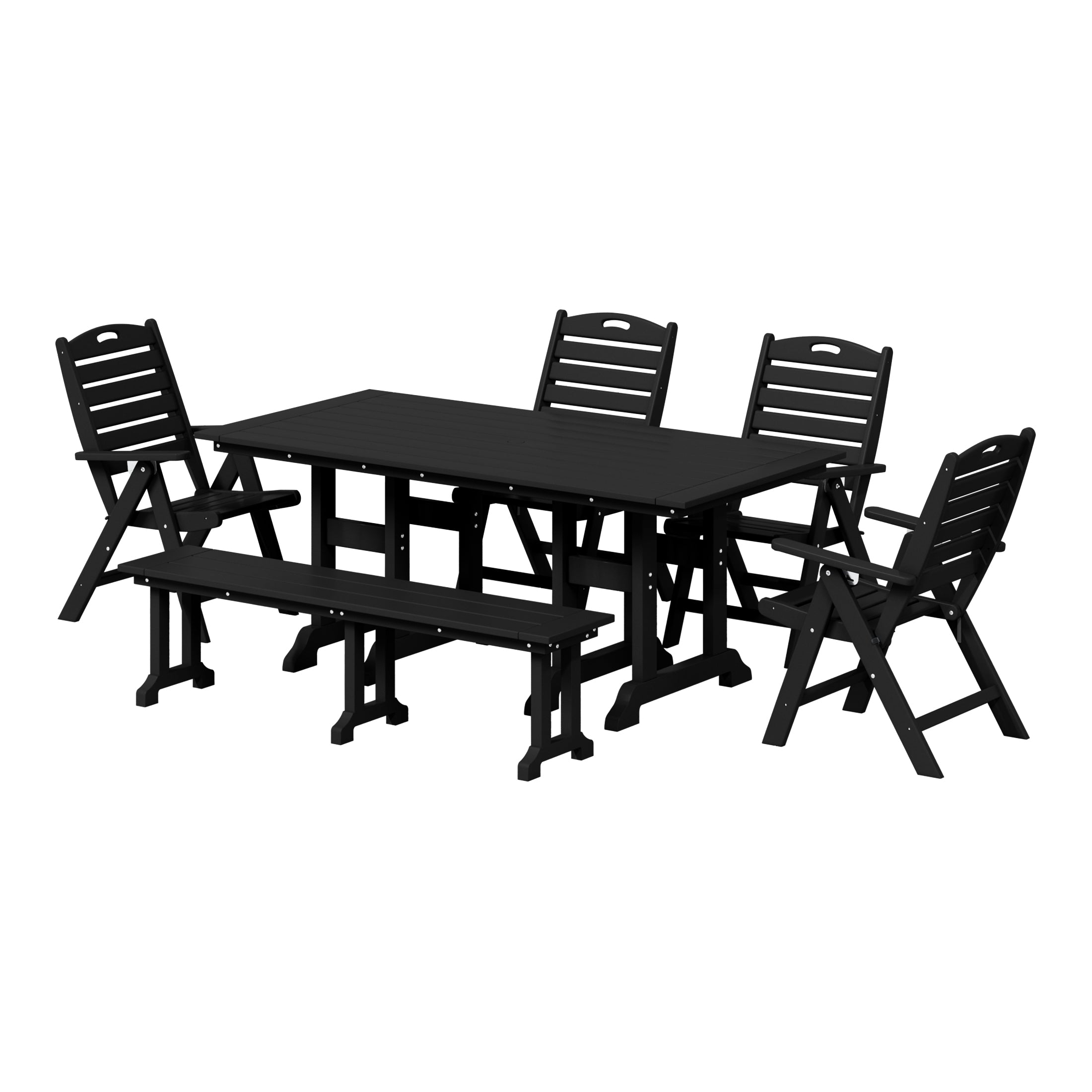 Paradise 6-Piece HDPE Rectangular Patio Dining Table Set with Foldable Chairs and Patio Bench