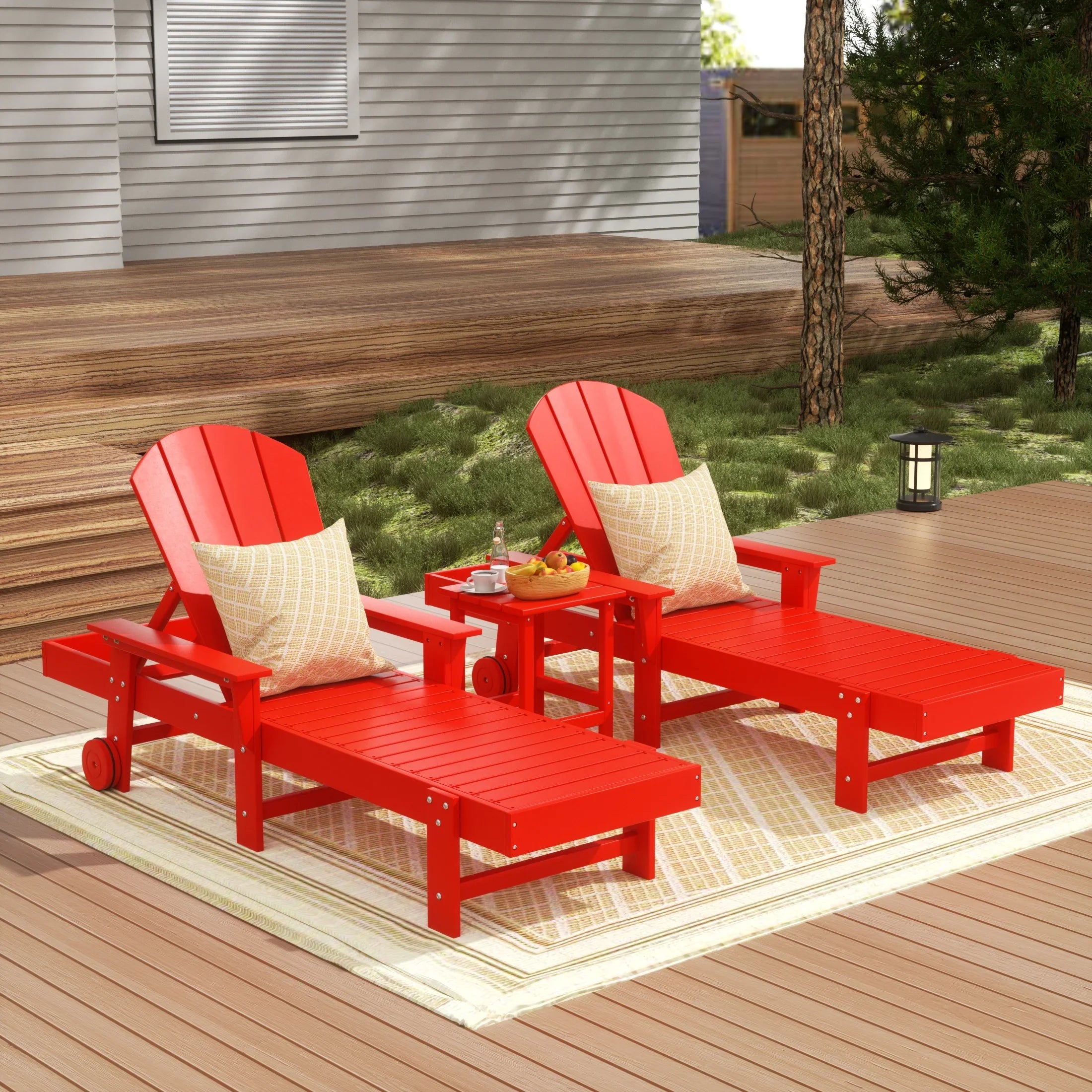 Paradise 3 Piece Adirondack Reclining Chaise Lounge With Arms & Wheels