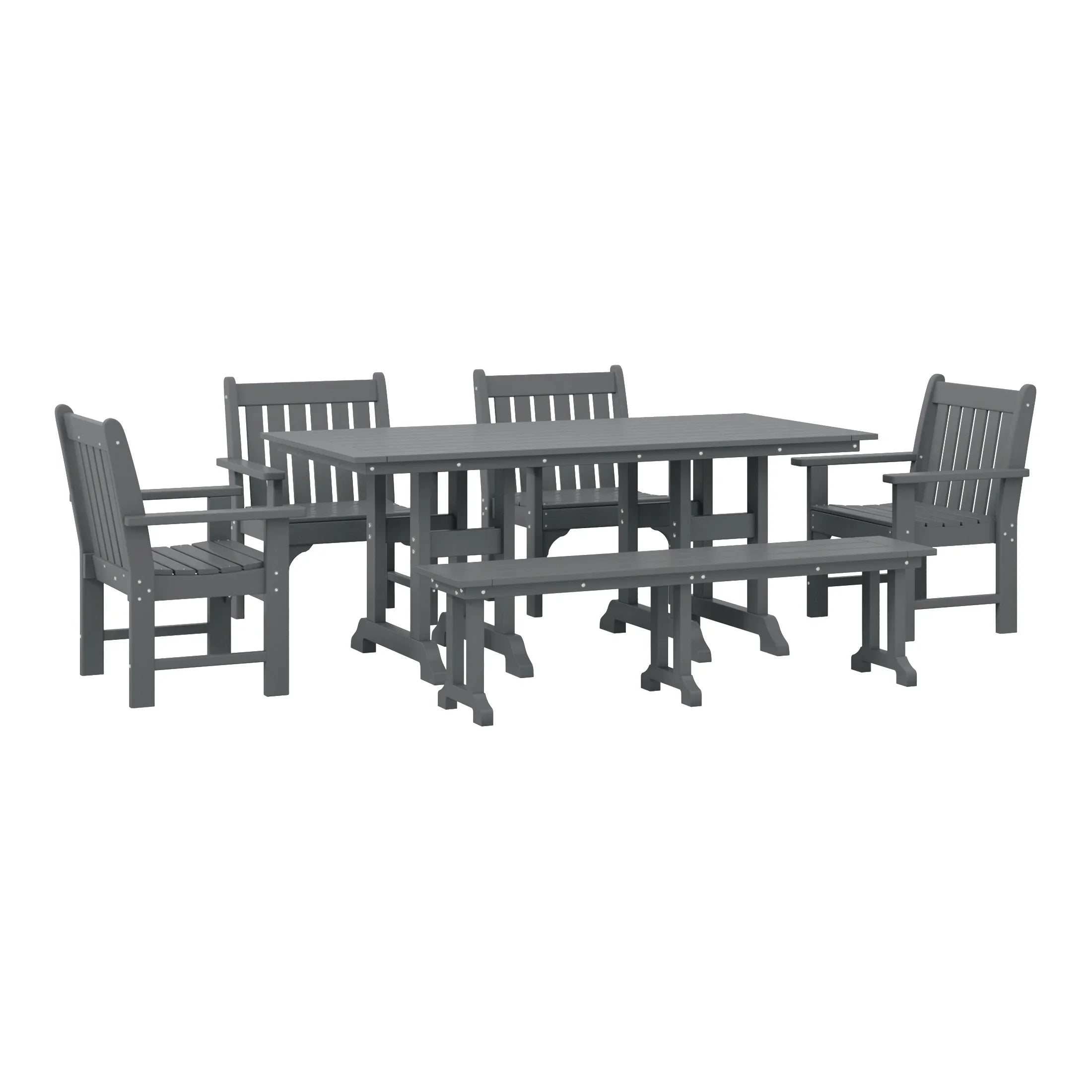 Paradise 6-Piece HDPE Outdoor Rectangle Dining Patio Table and Chairs Set