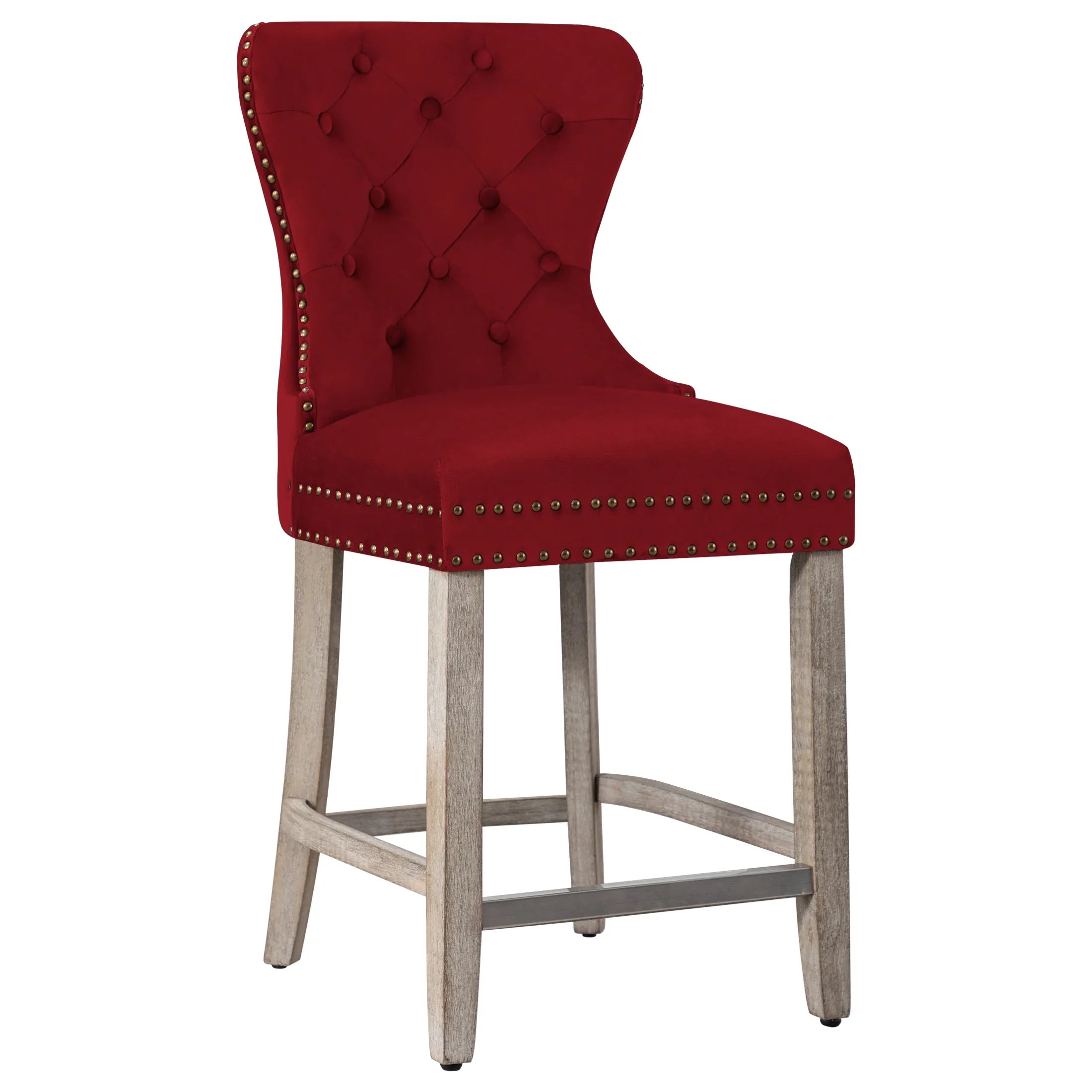 Hank 24" Tufted Velvet Counter Stool, Antique Gray