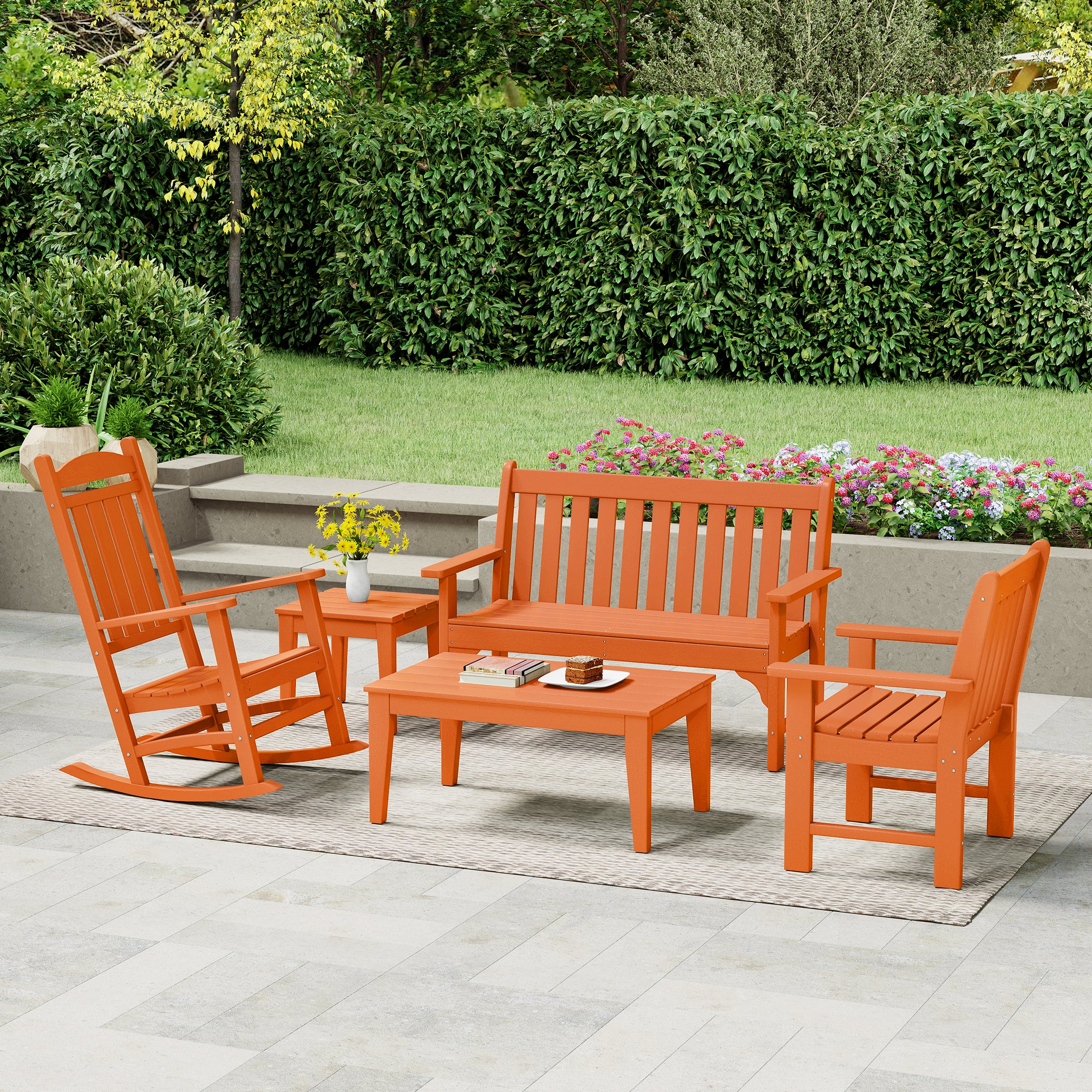 Paradise 5-Piece HDPE Outdoor Patio Furniture Couch and Rocking Chair Set