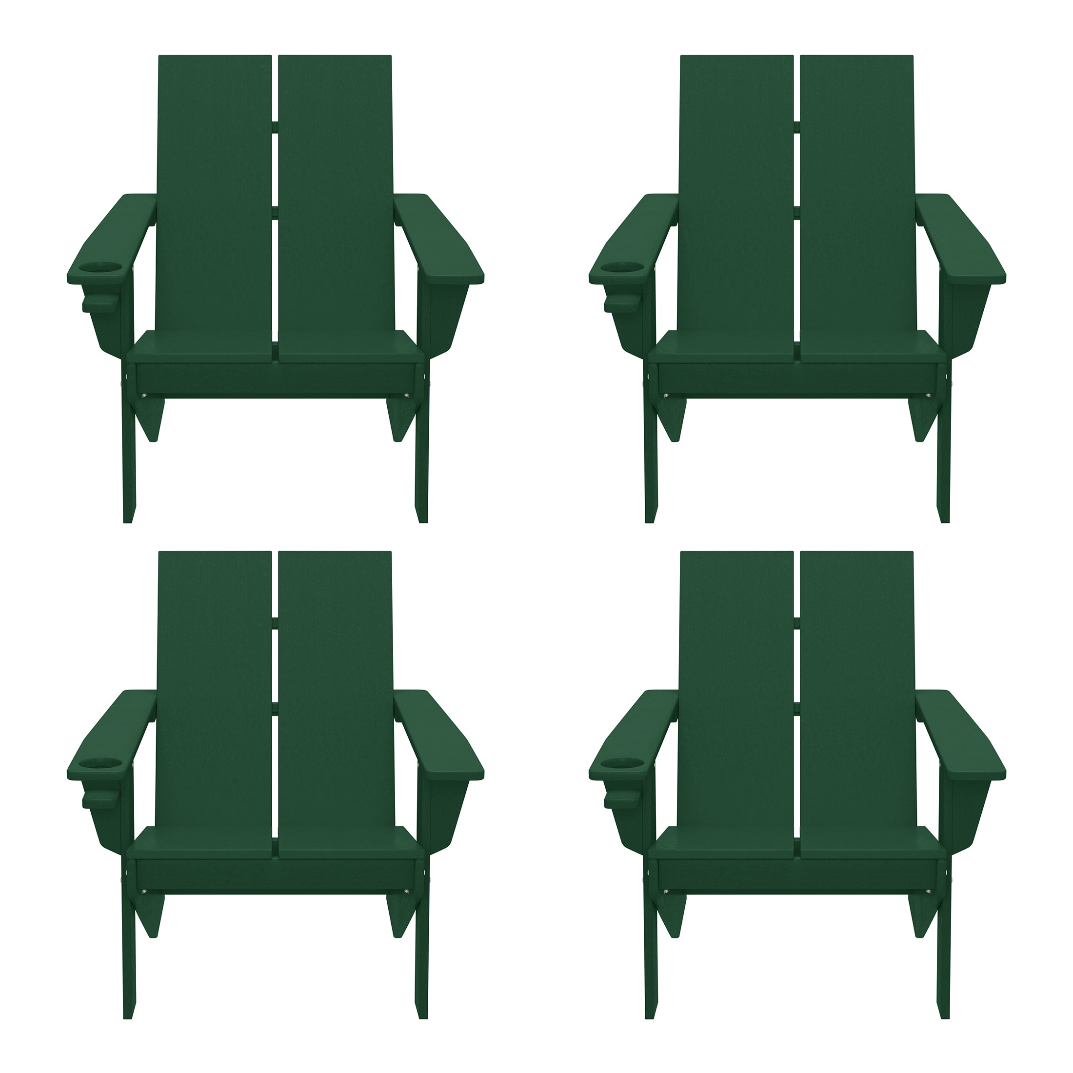 Seaview Outdoor HDPE Modern Adirondack Chair with Cup Holder (Set of 4)