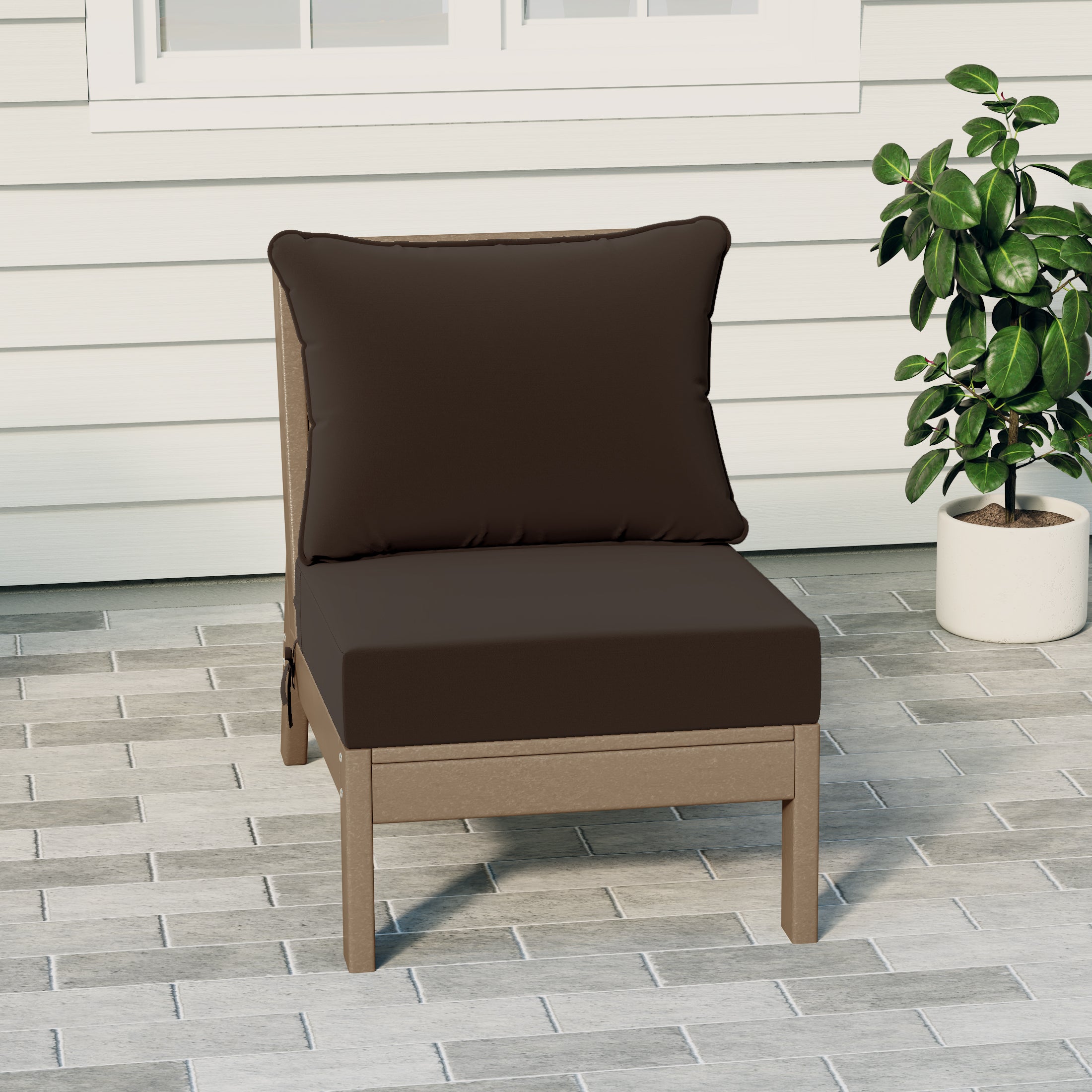 Portsmouth Outdoor HDPE Deep Seating Modular Armless Patio Chair with Patio Cushions