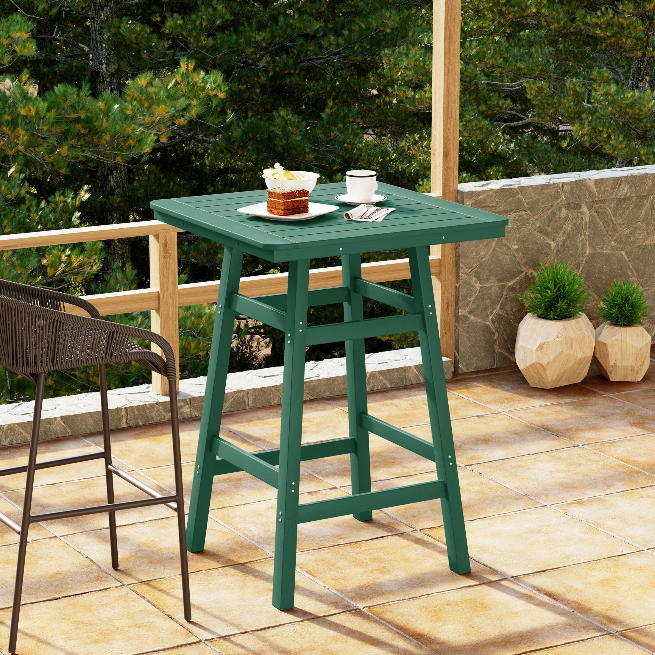 Paradise 30" Square Outdoor Patio Bistro Bar Table With Umbrella Hole