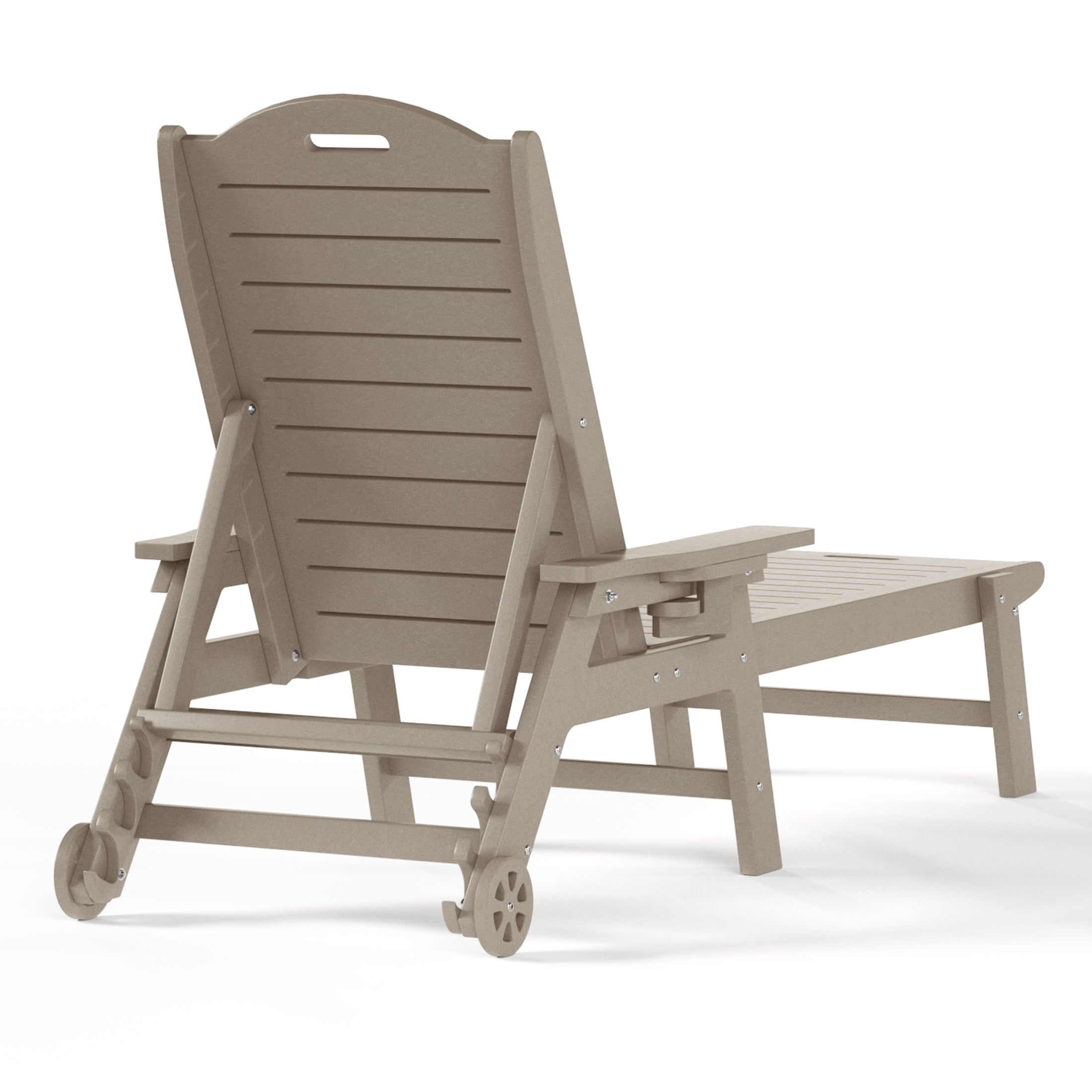 Lago Outdoor HDPE Patio Chaise Lounge With Wheels & Cup Holder