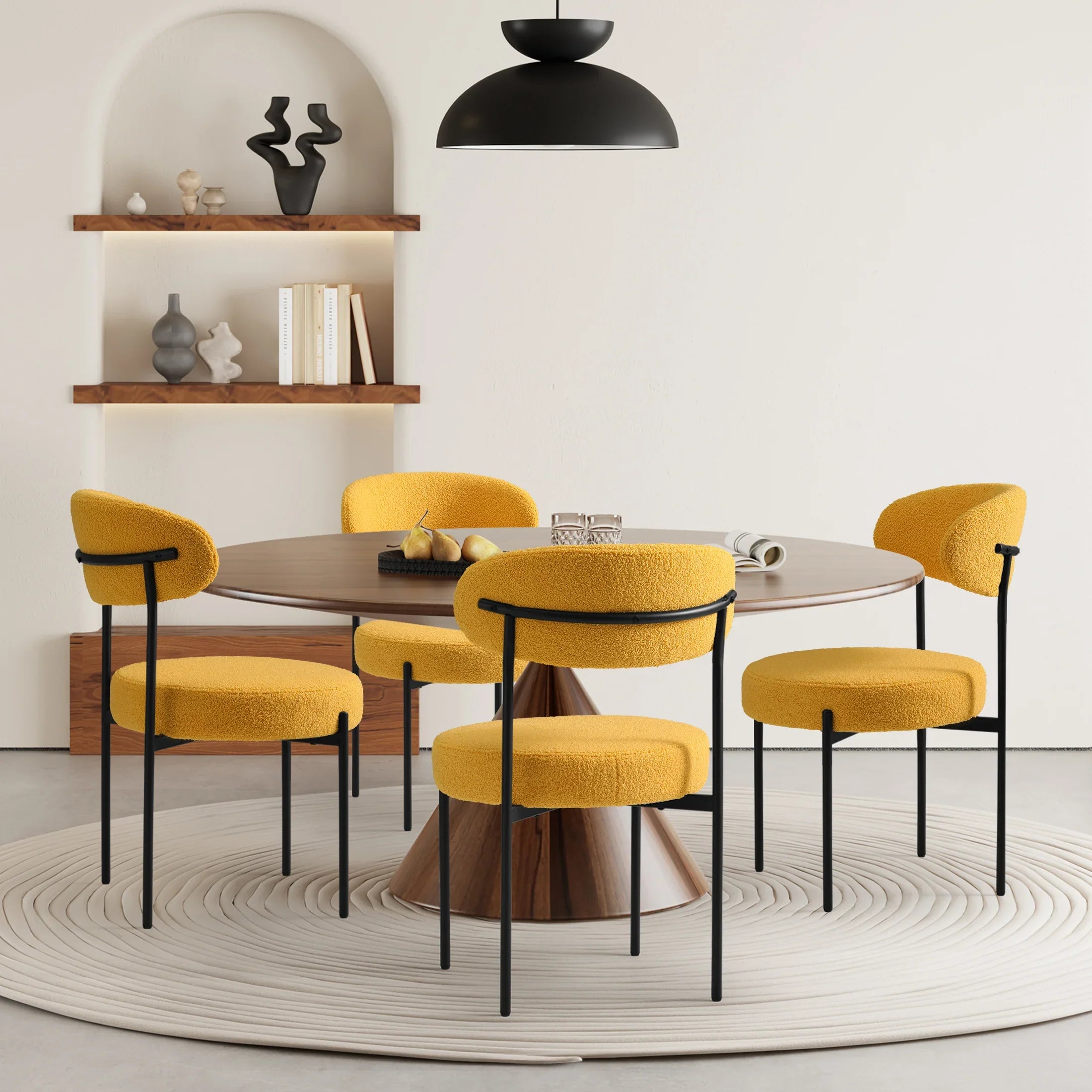 Celine Mid-Century Modern Upholstered Sherpa Round Dining Chairs (Set of 4)