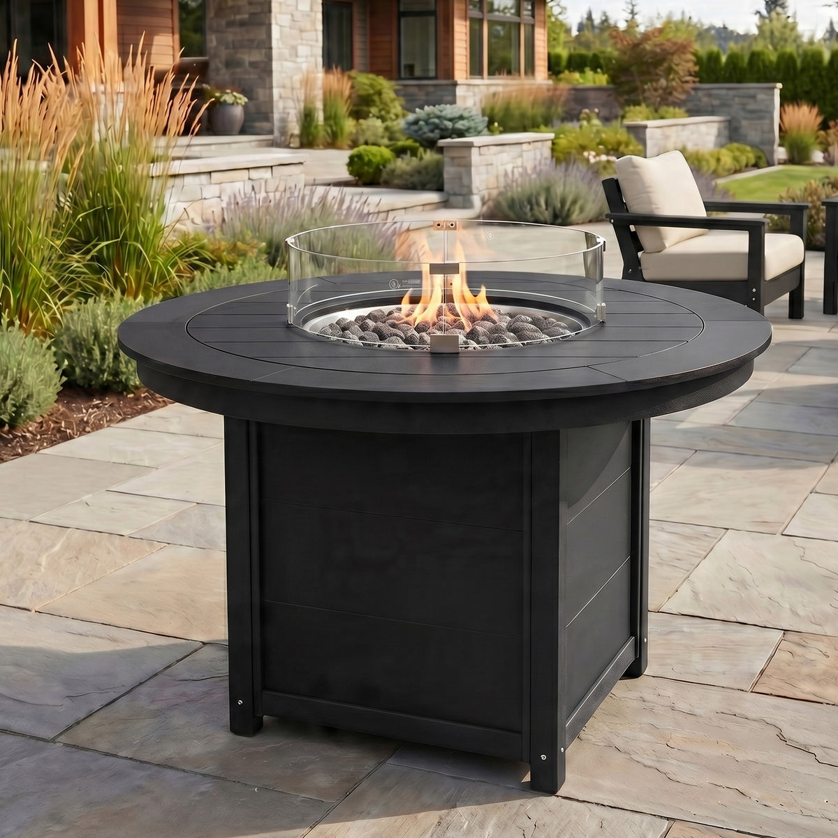 Sol 47" Modern Outdoor Patio Propane Gas Round Fire Pit Table