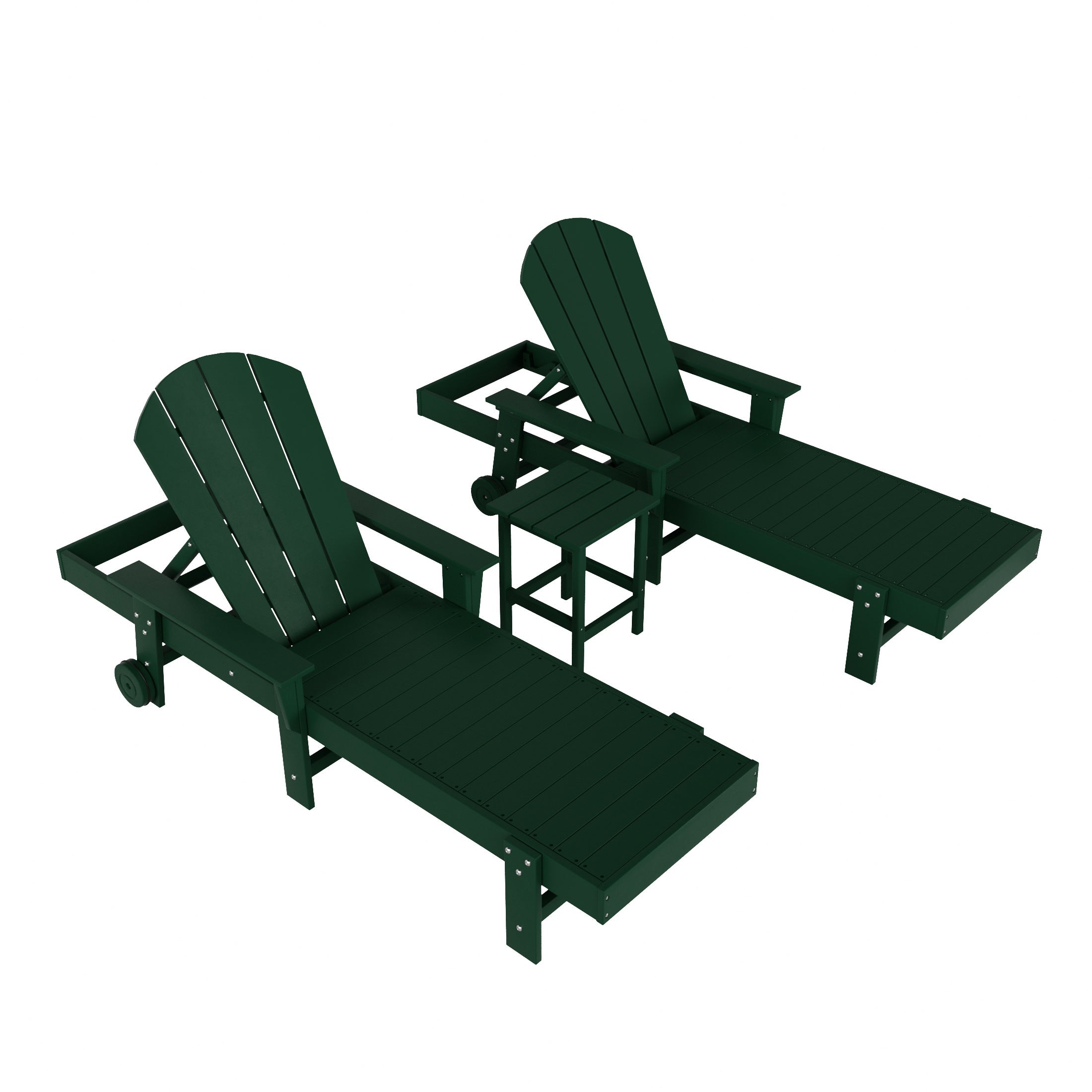 Paradise 3 Piece Adirondack Reclining Chaise Lounge With Arms & Wheels
