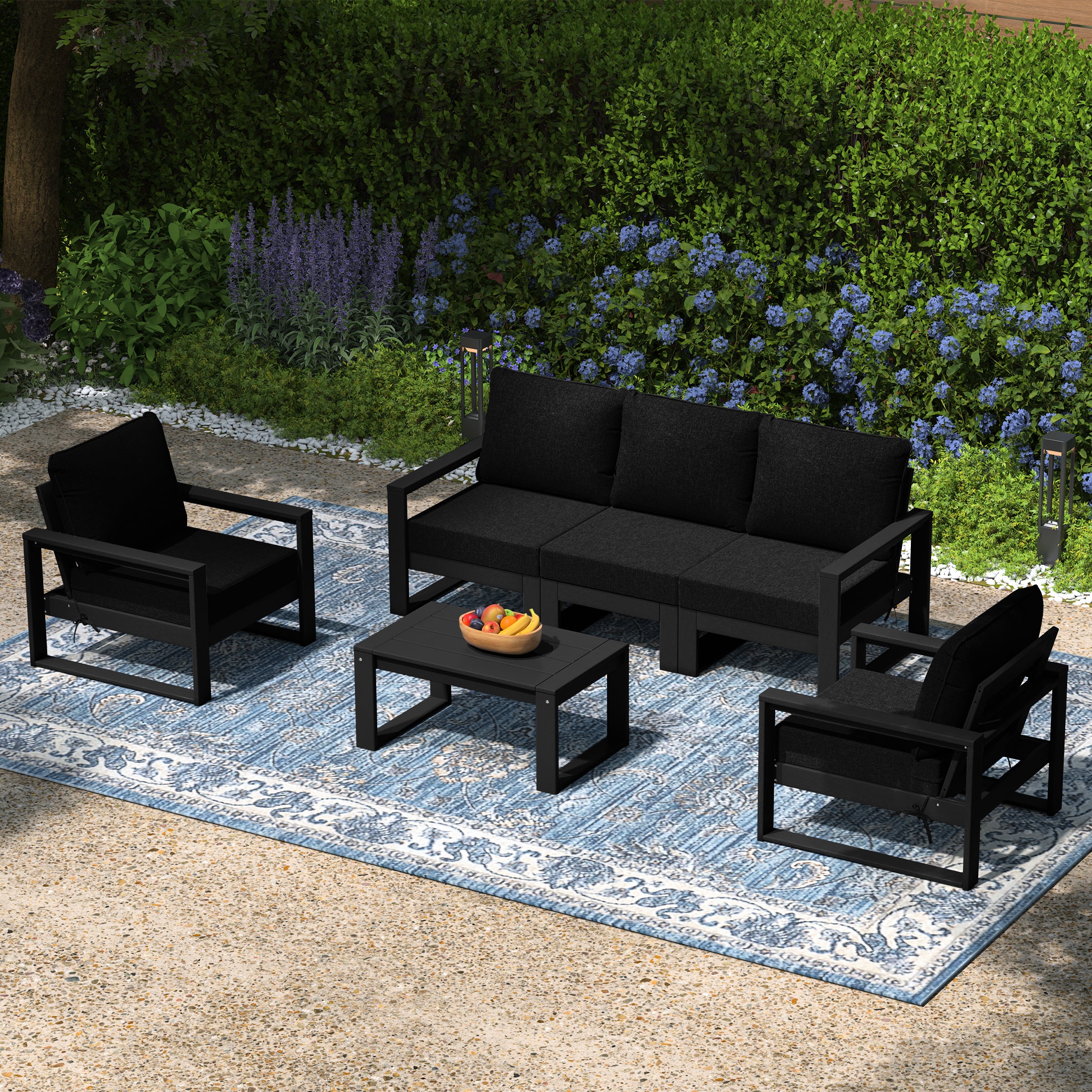 Rockaway 6-Piece Modern HDPE Outdoor Patio Furniture Sofa Conversation Set with Coffee Table