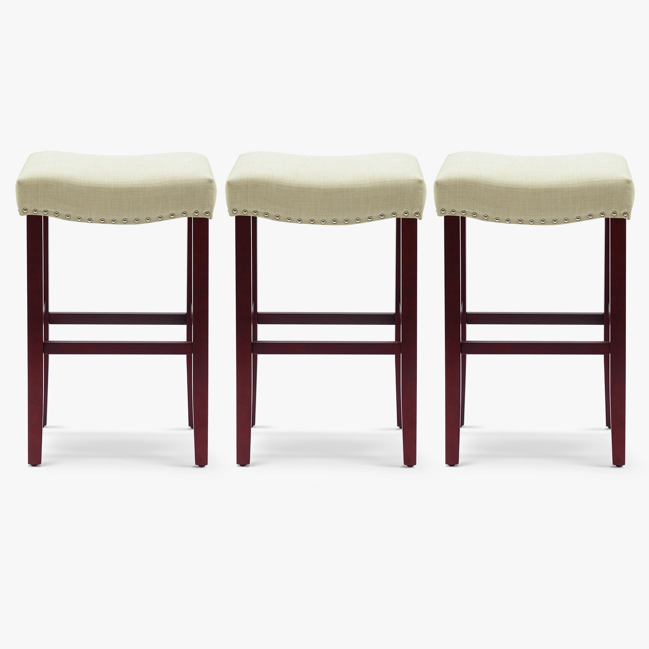 Bulmon 29" Upholstered Saddle Seat Cherry Bar Stools (Set of 3)