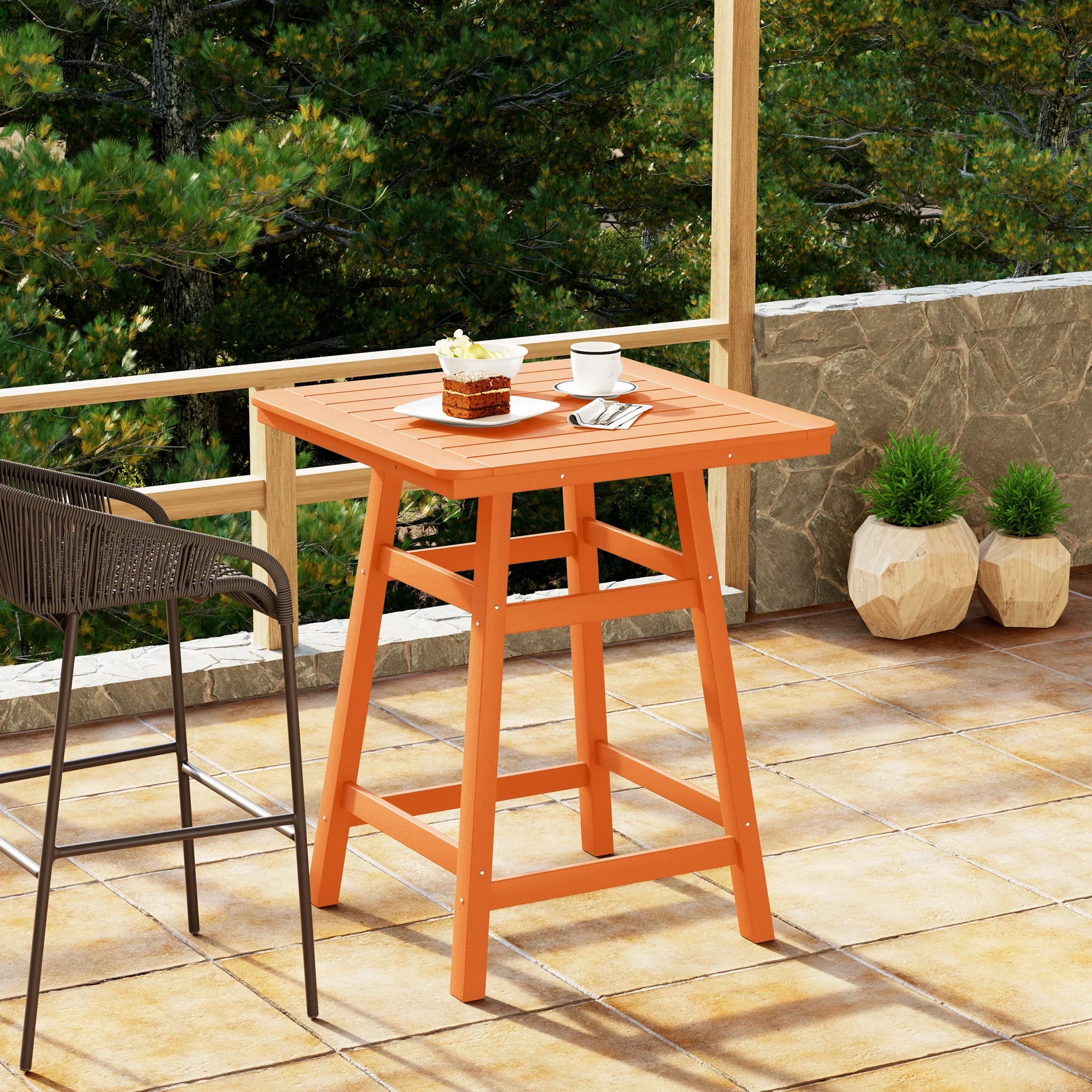 Paradise 30" Square Outdoor Patio Counter High Bistro Bar Table With Umbrella Hole