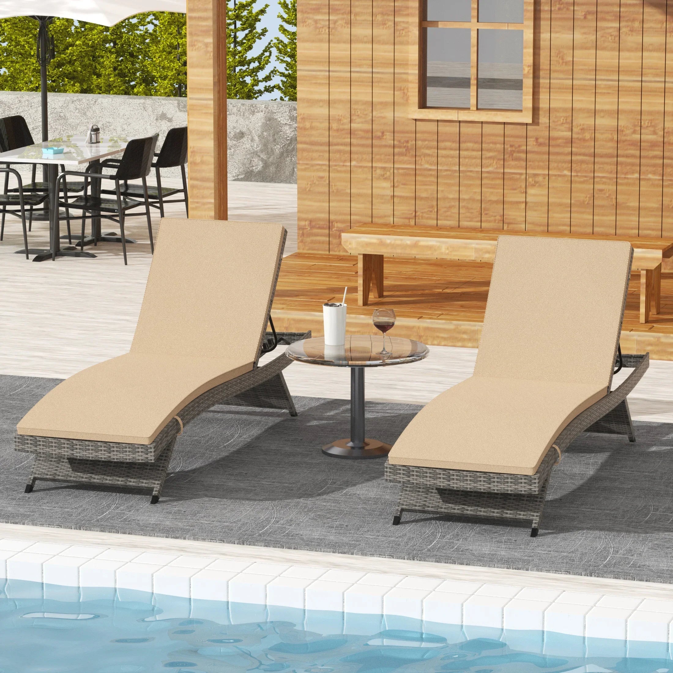 Bahama Grey Rattan Wicker Outdoor Chaise Lounge with Cushion (Set of 2)