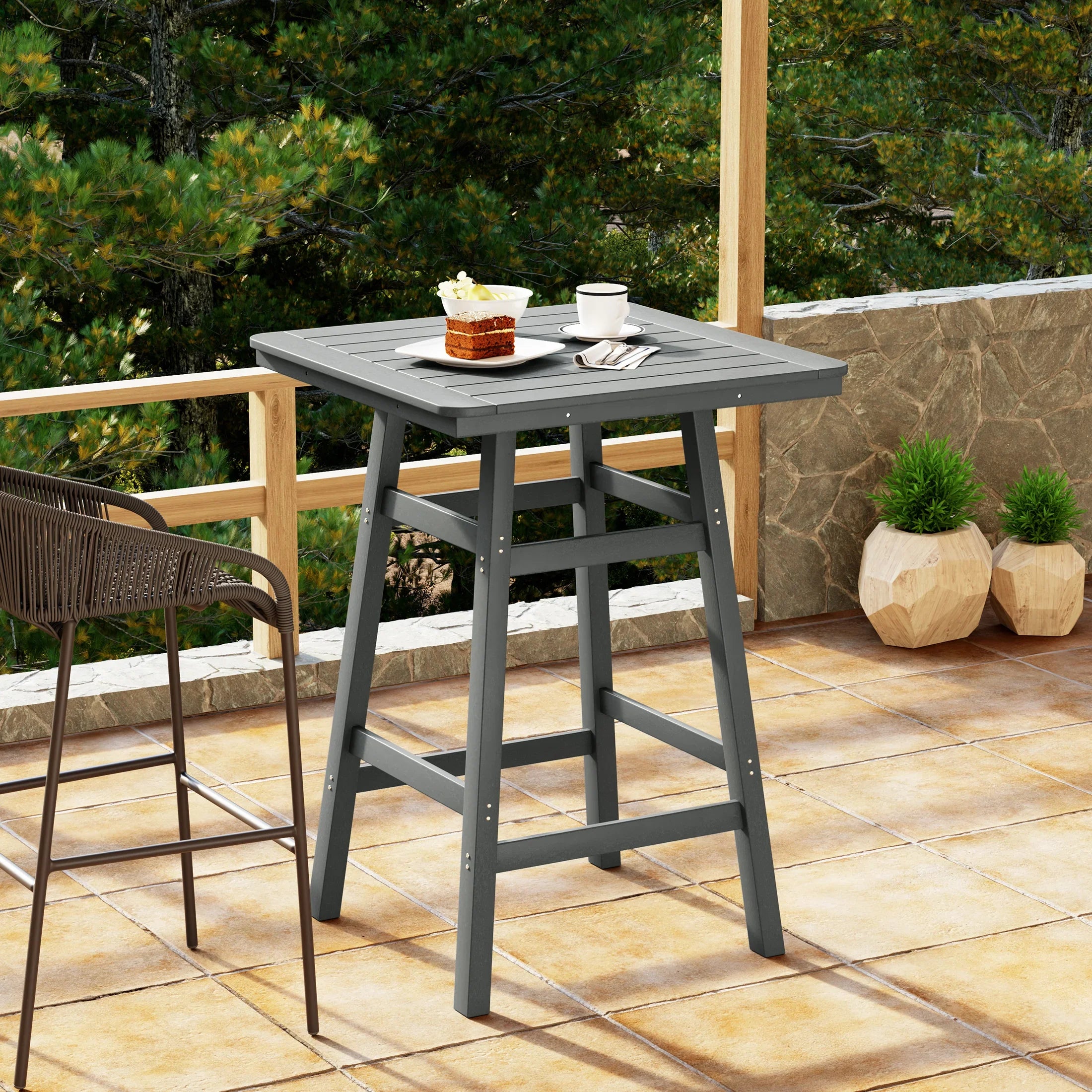 Paradise 30" Square Outdoor Patio Bistro Bar Table With Umbrella Hole