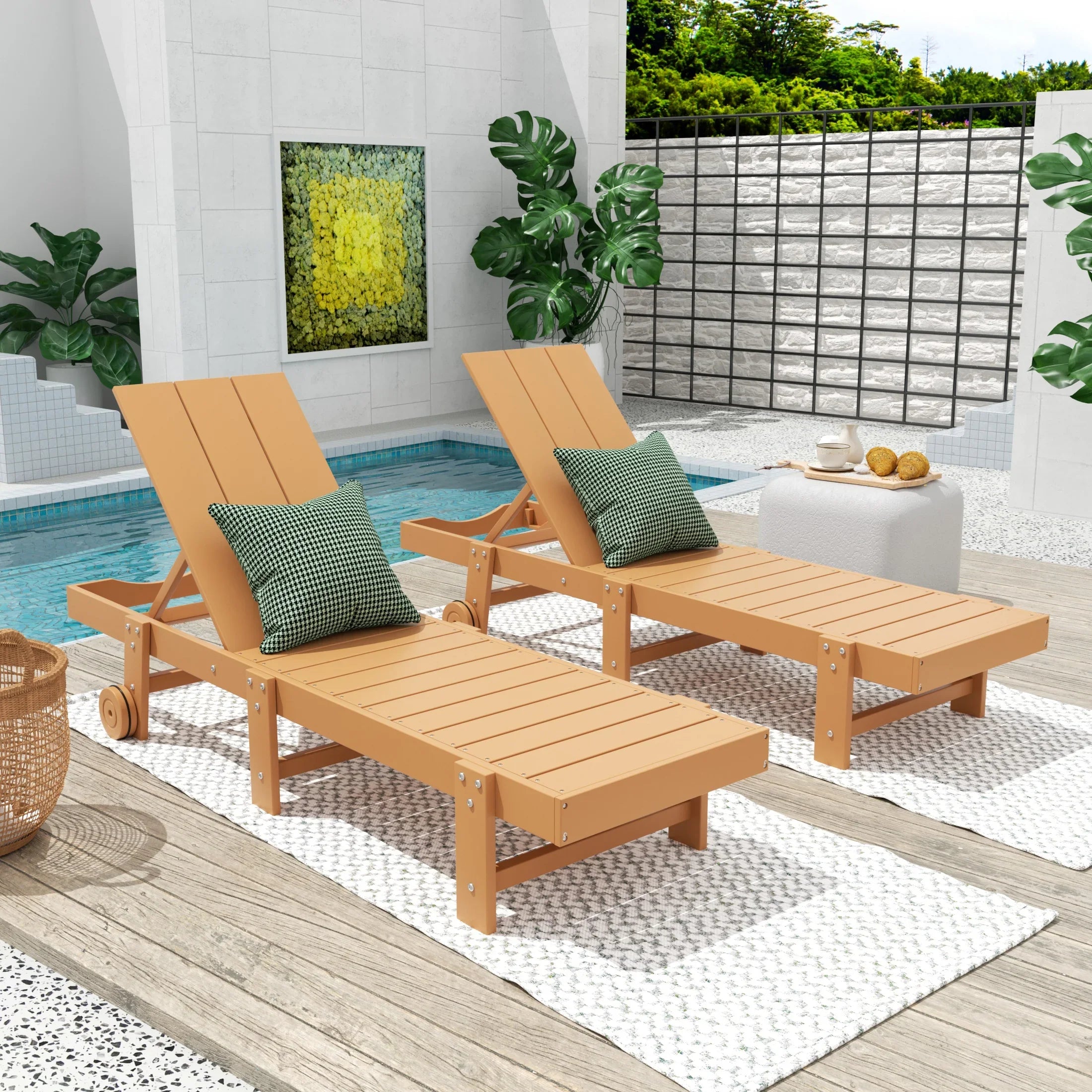 Palms Modern Poly Reclining Chaise Lounge With Wheels