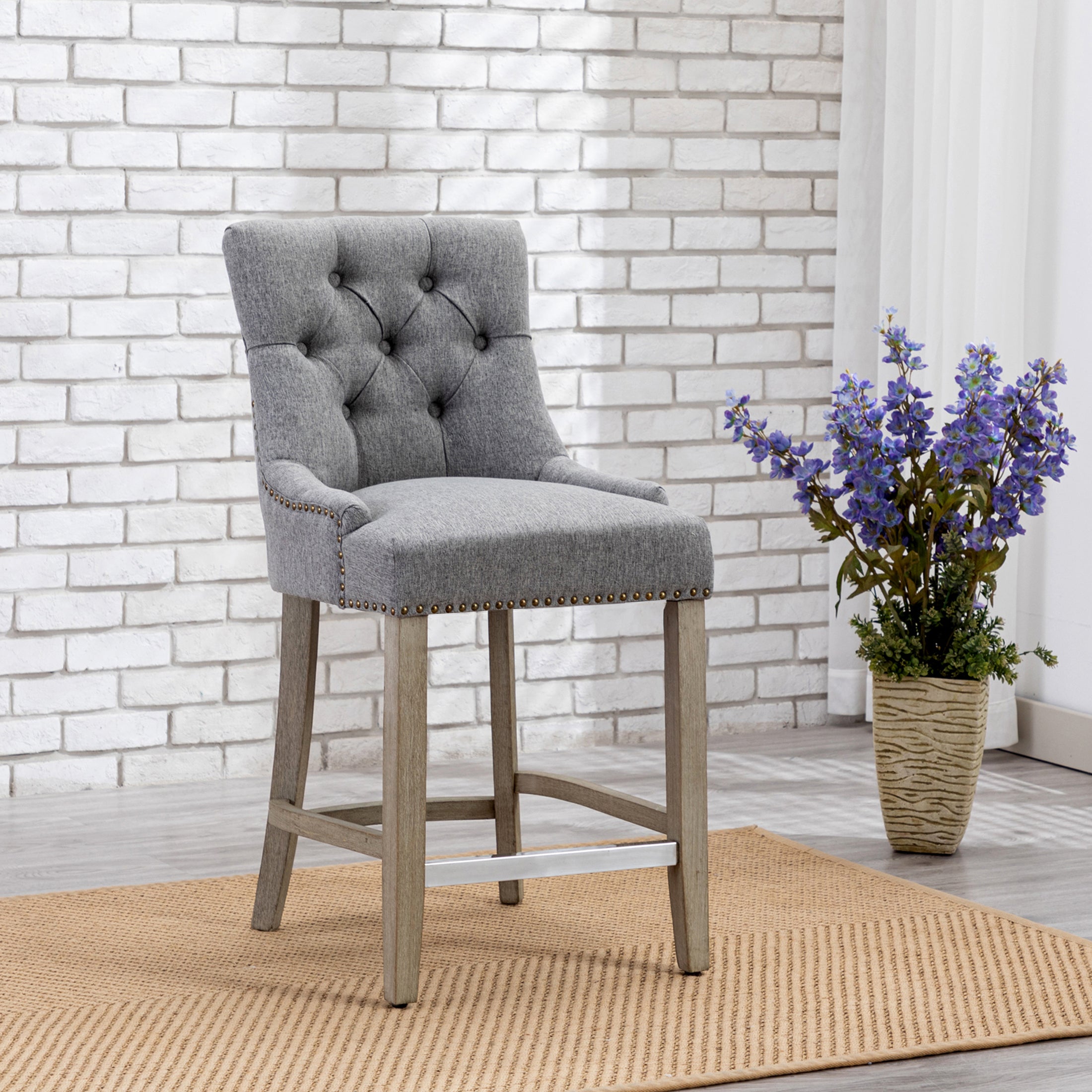 Bellmount 24" Upholstered Wood Bar Stool with Tufted Back