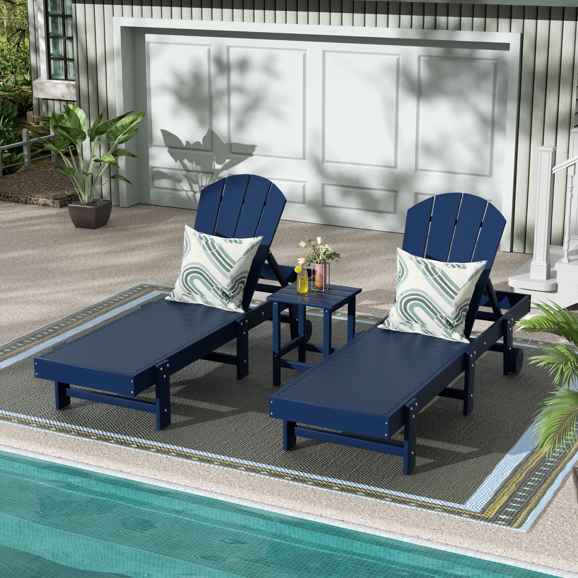 Paradise 3 Piece Poly Reclining Chaise Lounge With Wheels
