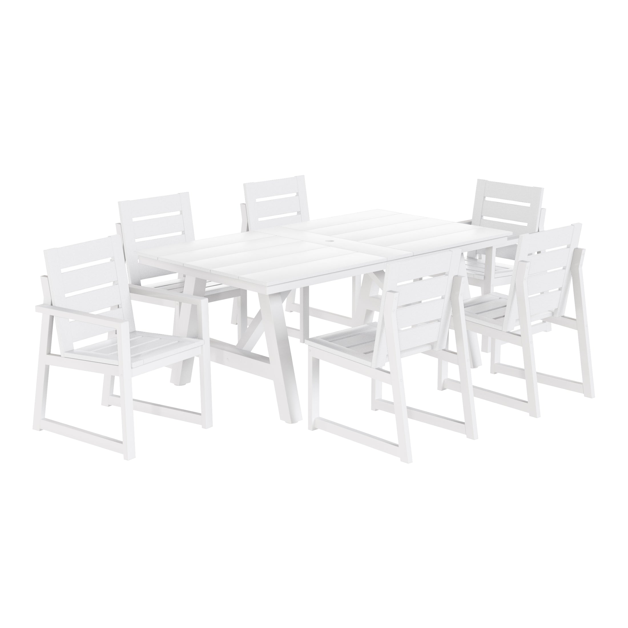 Stinson 7-Piece HDPE Outdoor Furniture Patio Dining Table With Umbrella Hole and Chairs Set For 6