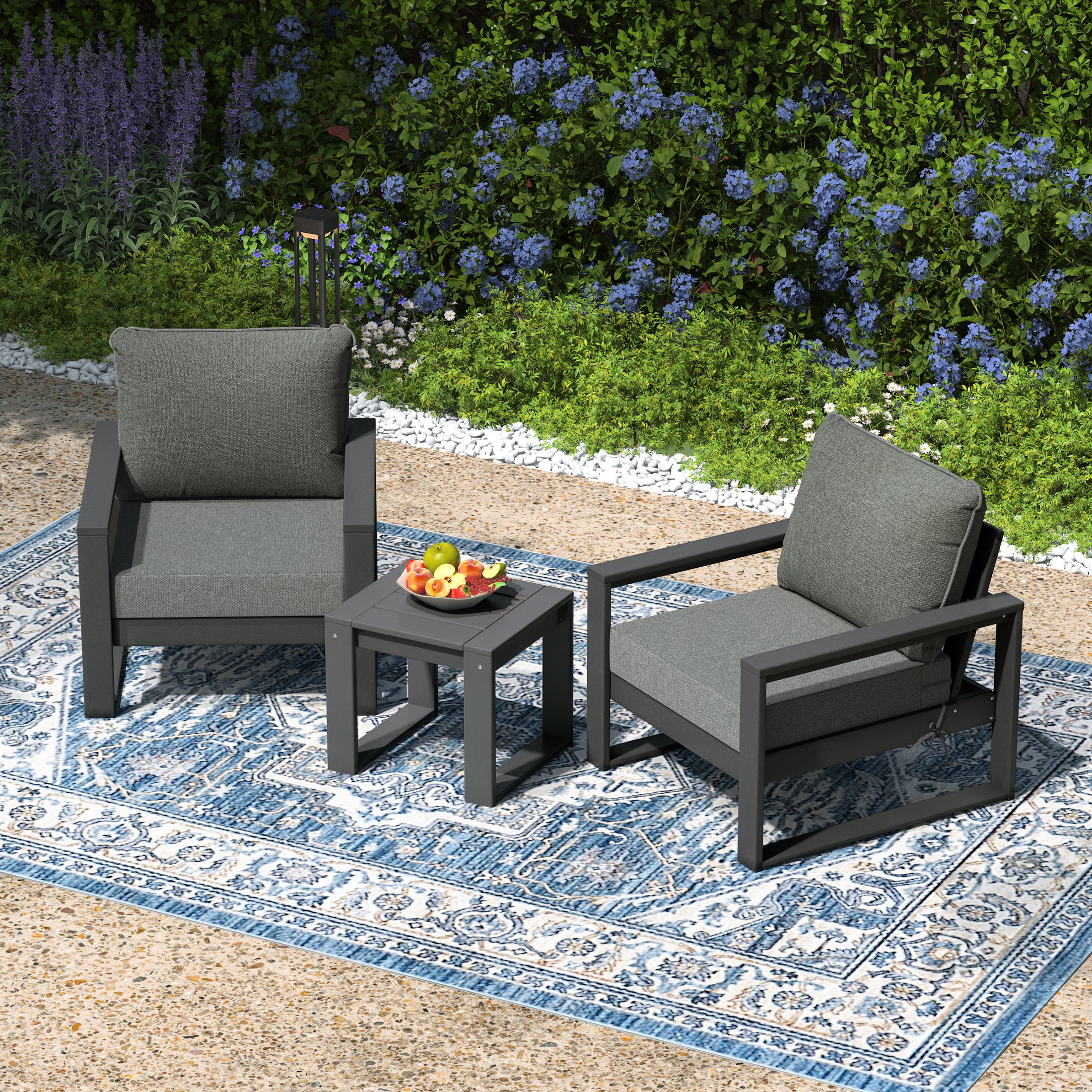 Rockaway Outdoor Modern 3-Piece HDPE Patio Sofa Set with Side Table