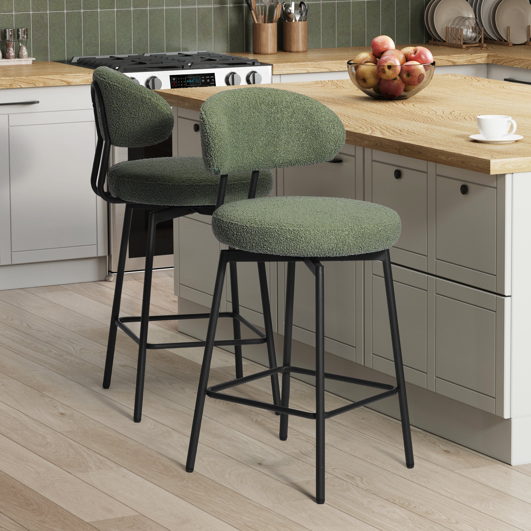 Celine Modern Upholstered Sherpa Fabric Counter Height Bar Stools with Back (Set of 2)