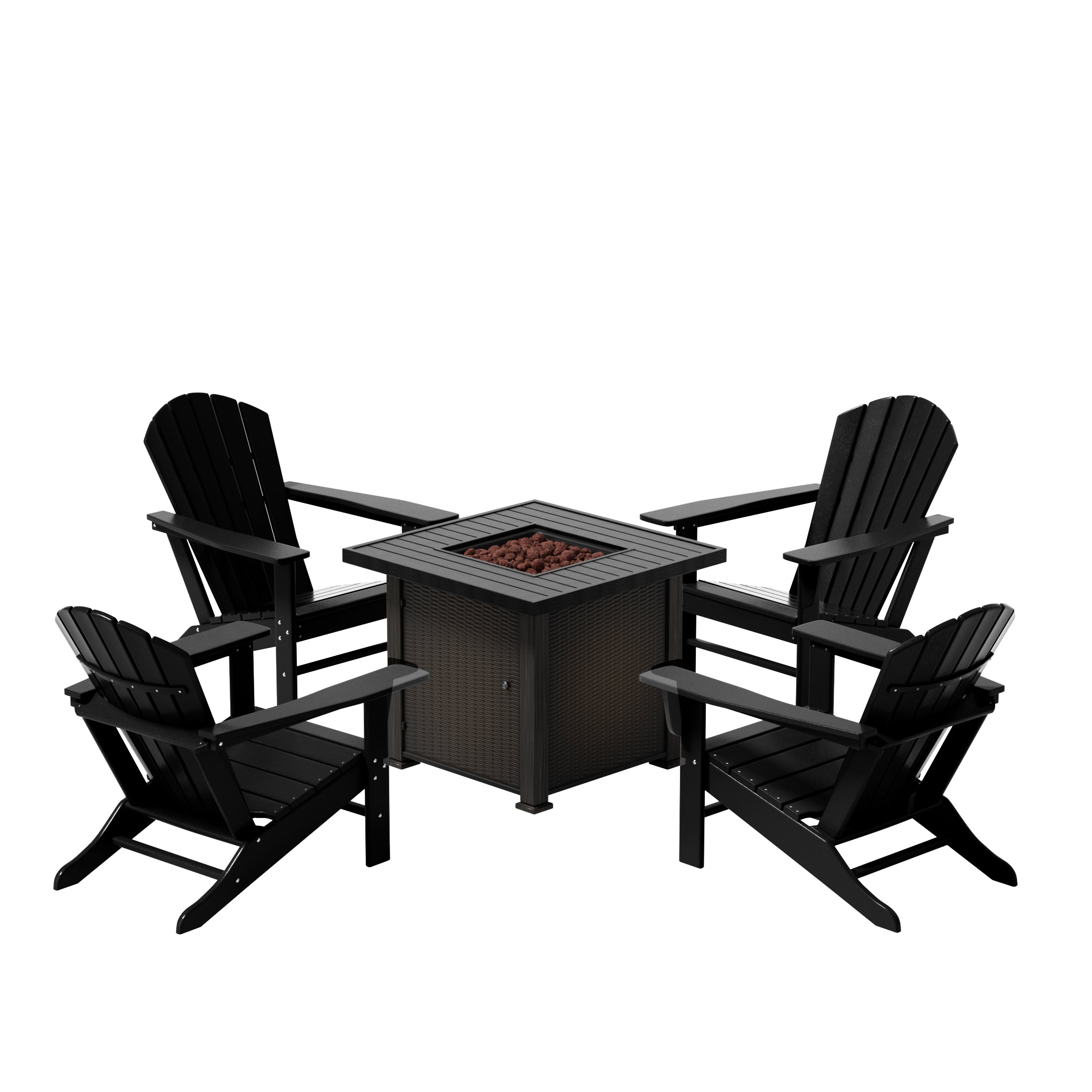 Portside Dylan Outdoor Patio Adirondack Chair With Square Fire Pit Table Sets