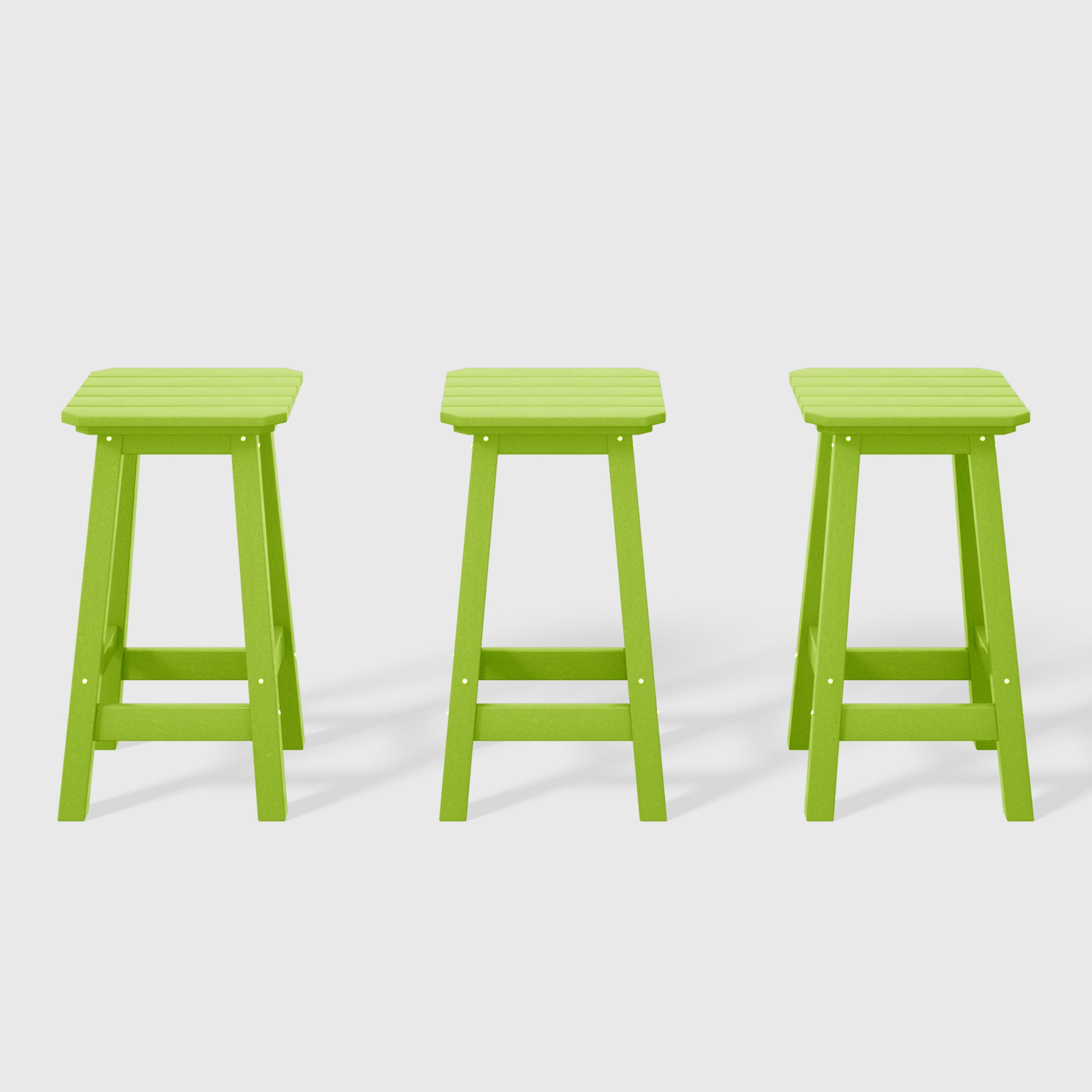 Paradise 24" HDPE Outdoor Patio Counter High Backless Square Bar Stools Set of Three