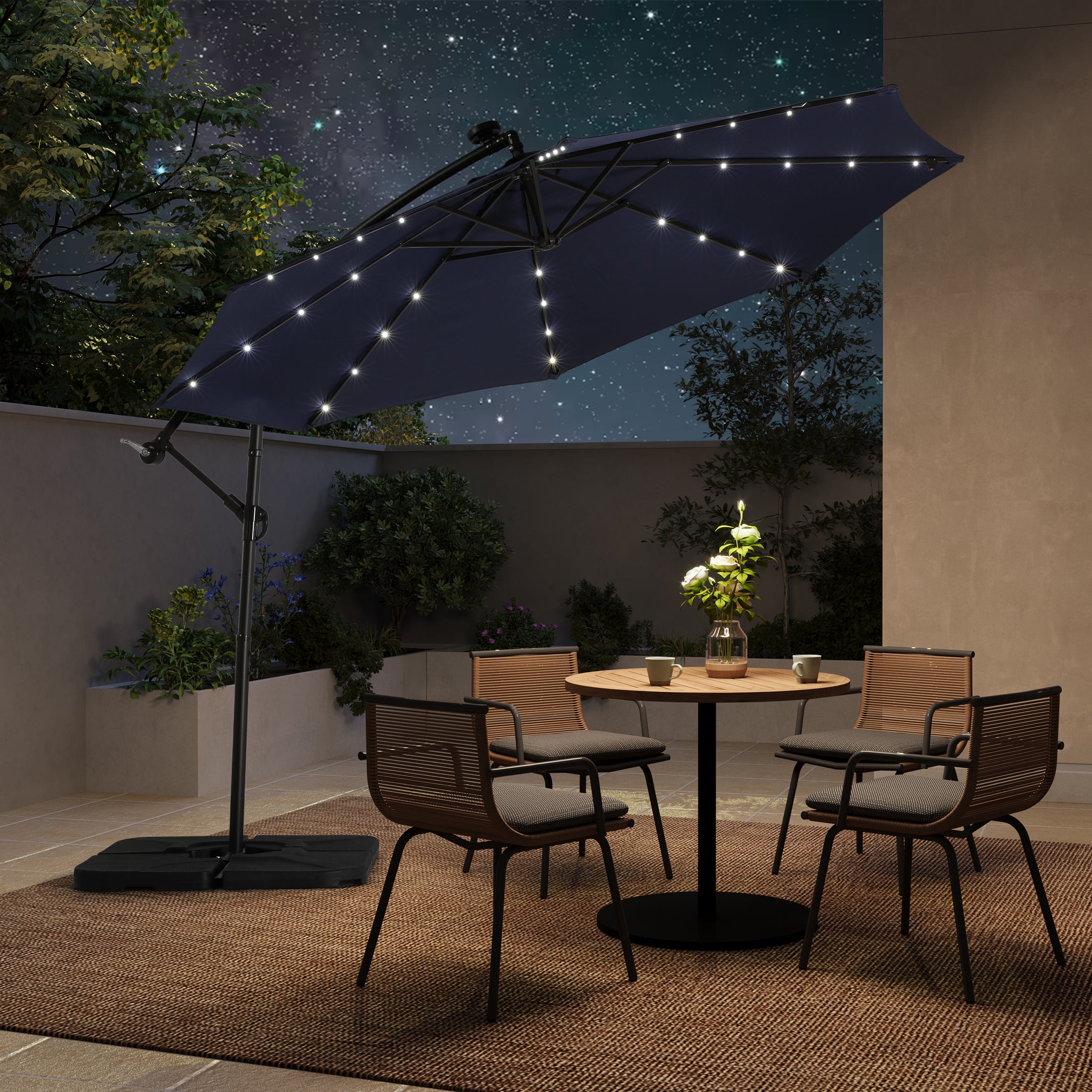 Westlake 10 ft. Outdoor / Paito Cantilever Hanging Umbrella with Solar Power LED lights