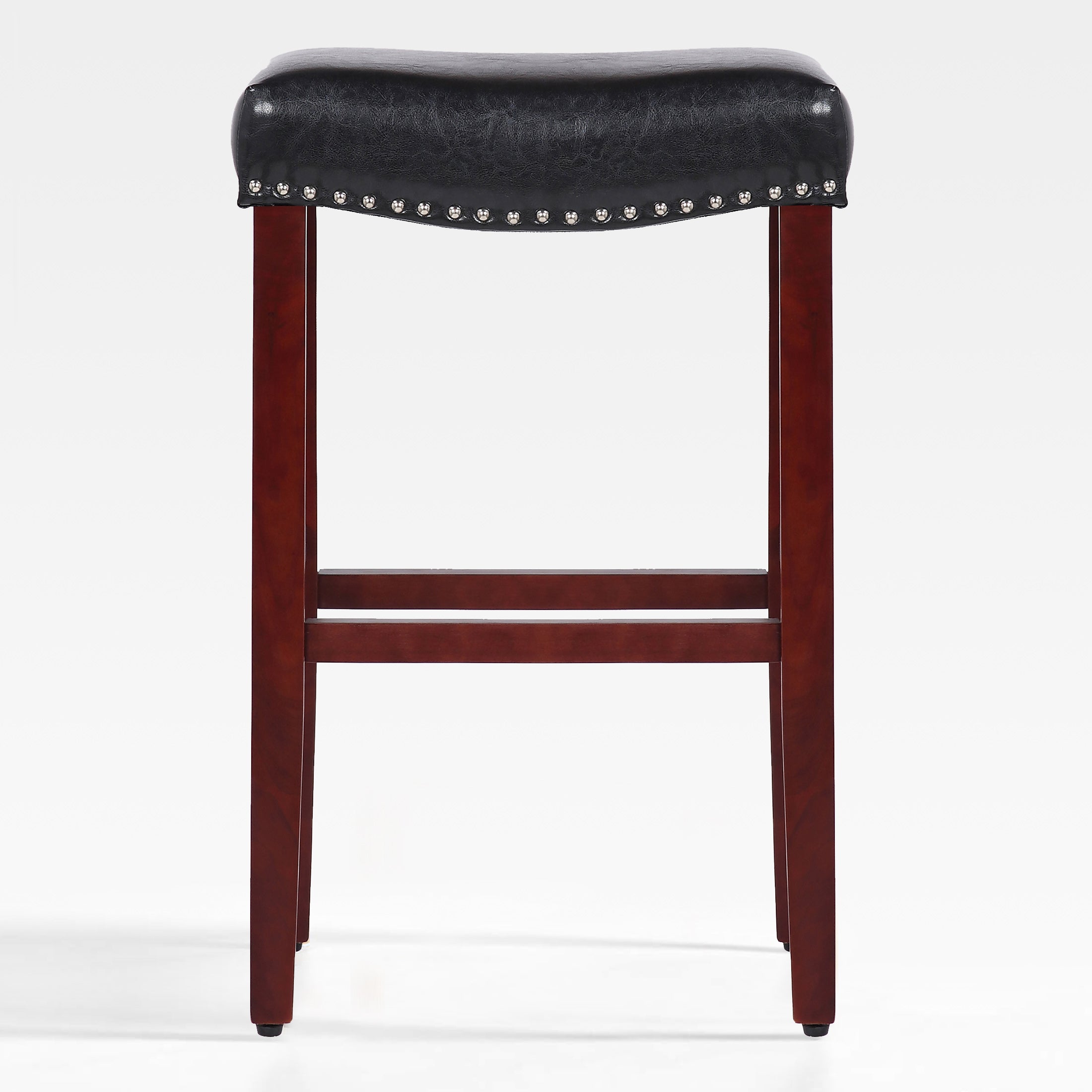 Bulmon 29" upholstered nail head bar counter stools with Cherry Red color legs