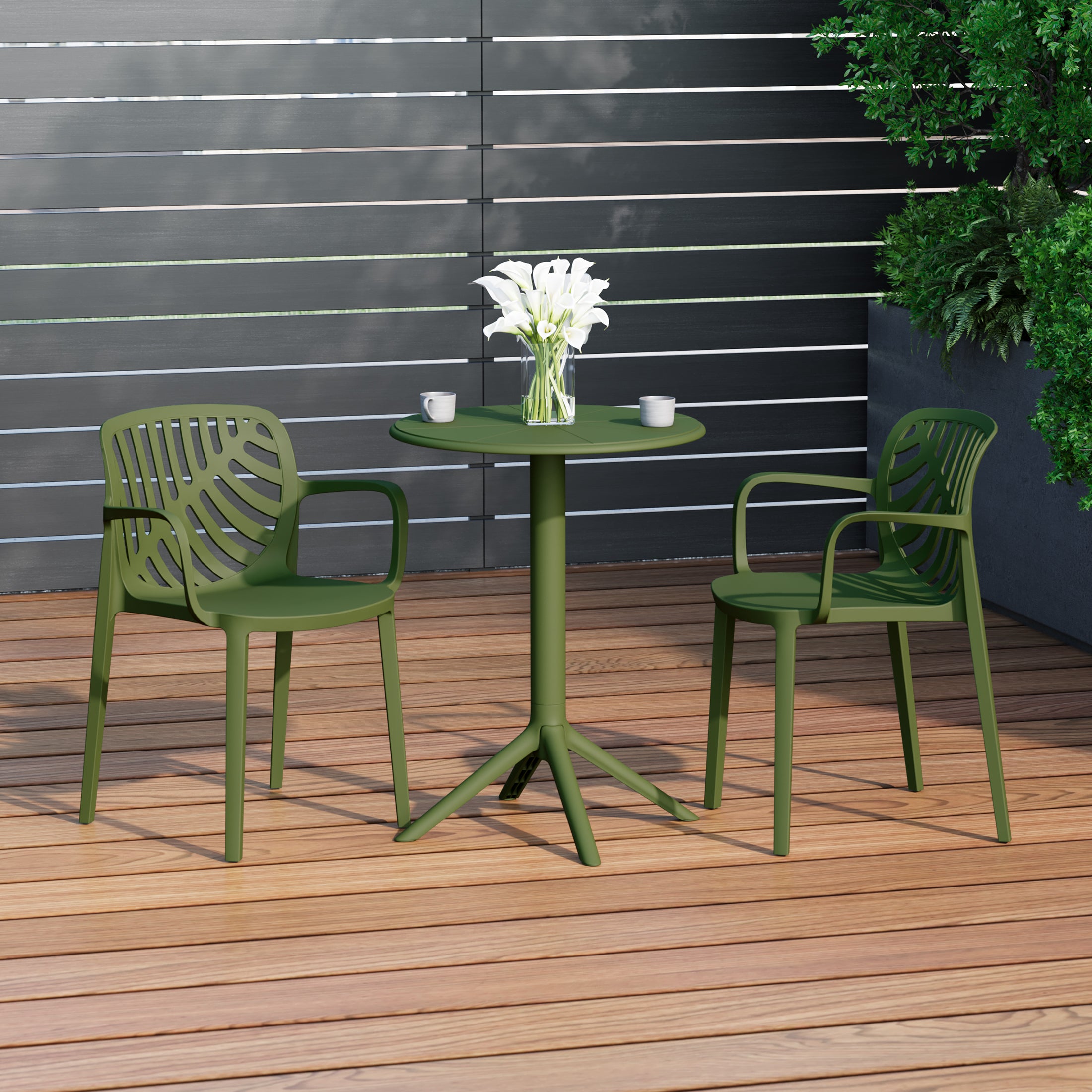 Sunshine 3-Piece Outdoor Resin Patio Bistro Table Set with Stackable Patio Dining Side Chairs For 2