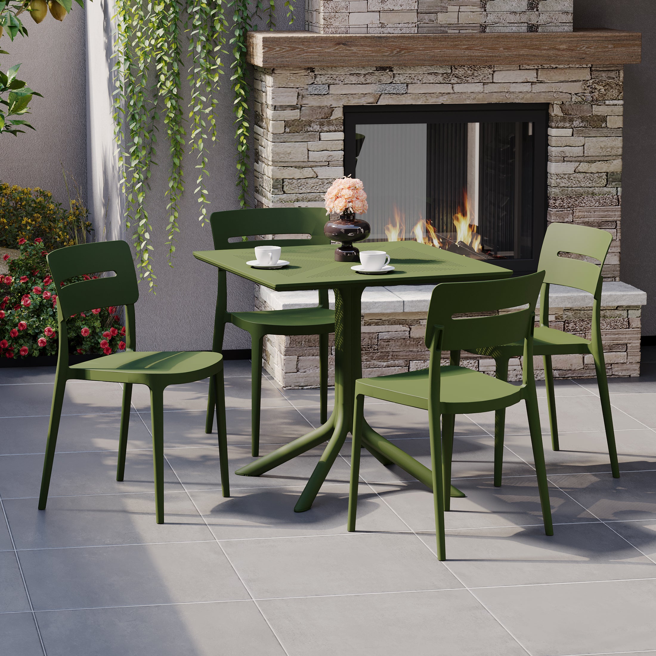 Sunshine Modern 5-Piece Resin Patio Dining Table Set with Stackable Patio Dining Chairs