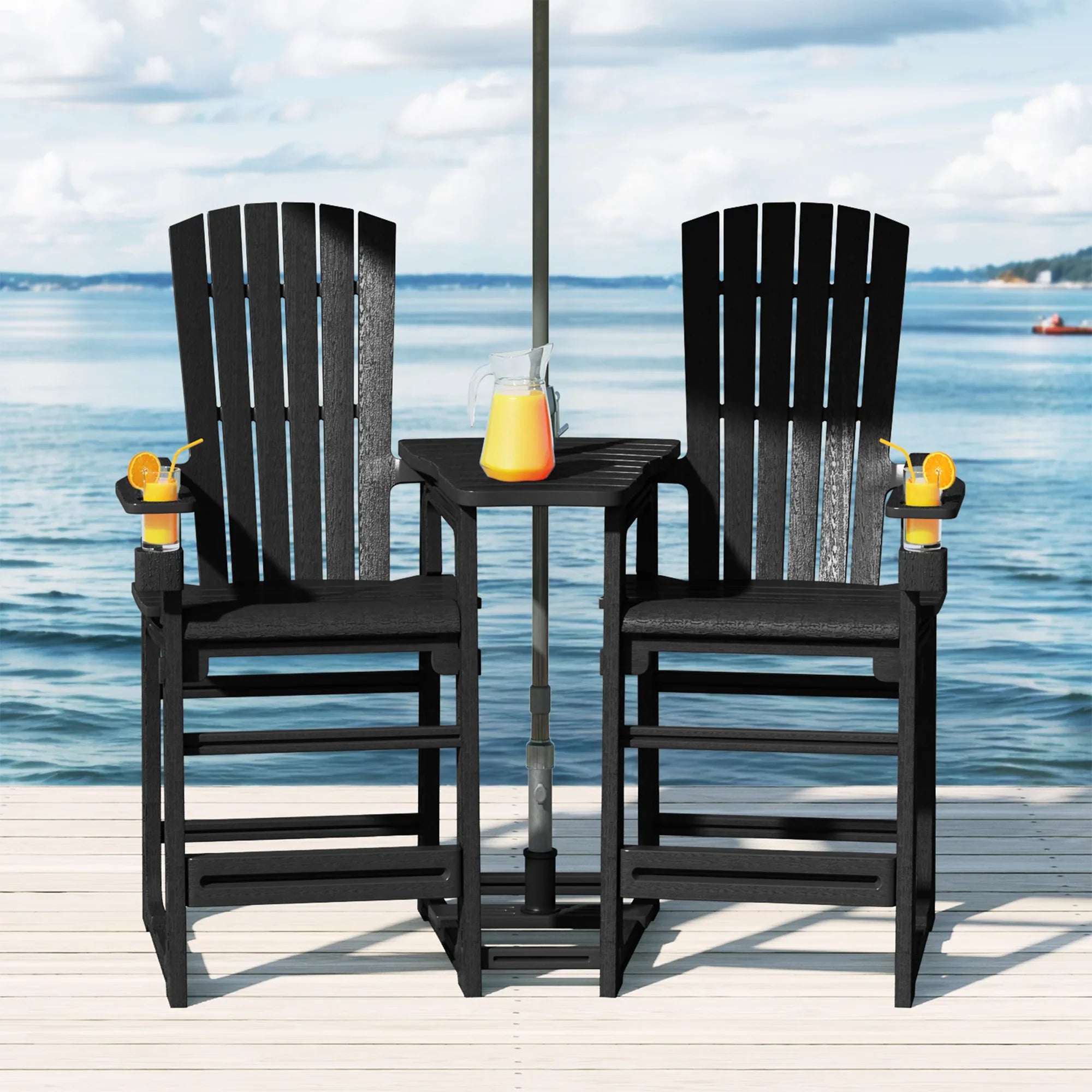 Cayman Outdoor Tall Adirondack Chairs With Connecting Table Tray (Set