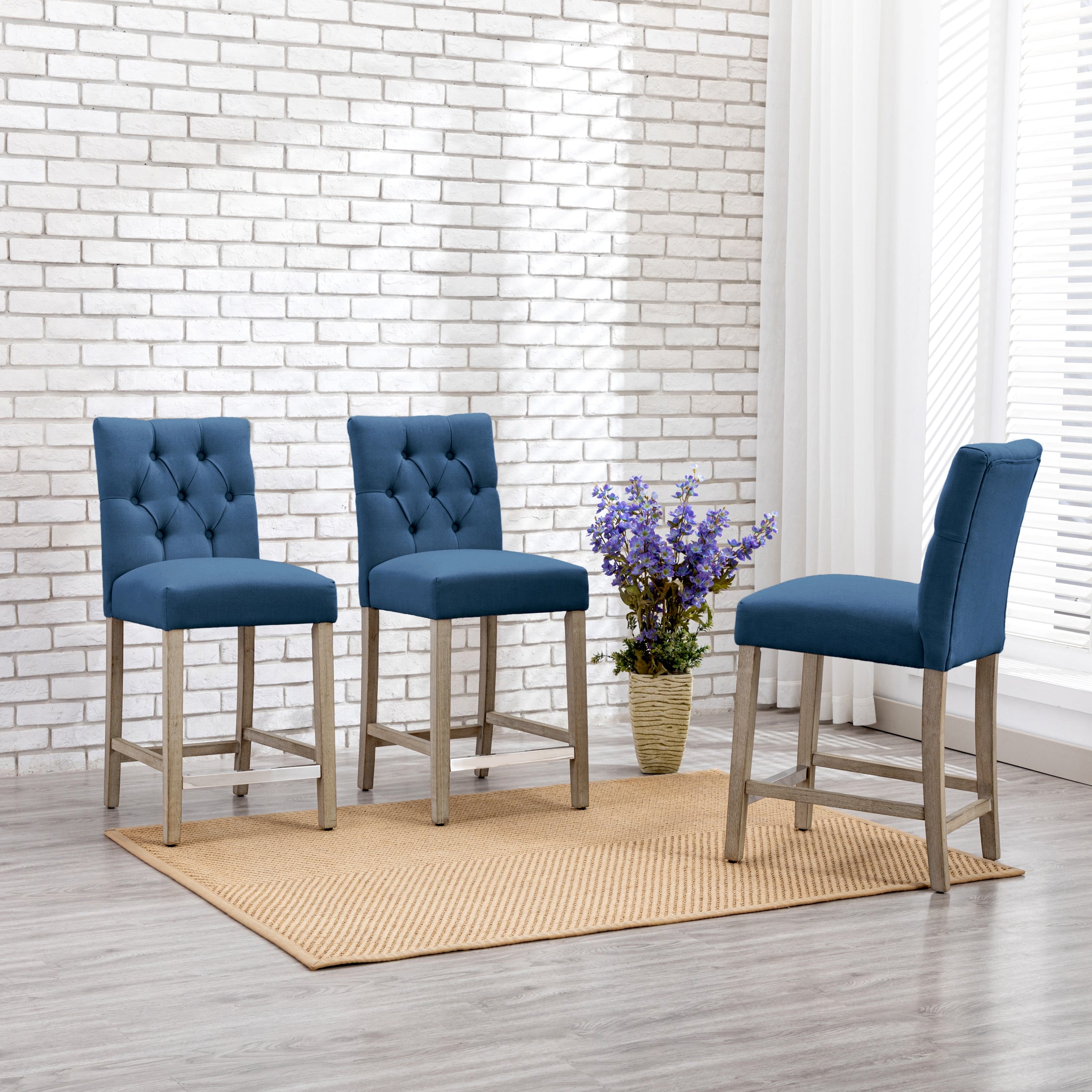 Bellmount 24" Upholstered Wood Counter Stool with Tufted Back (Set of 3)