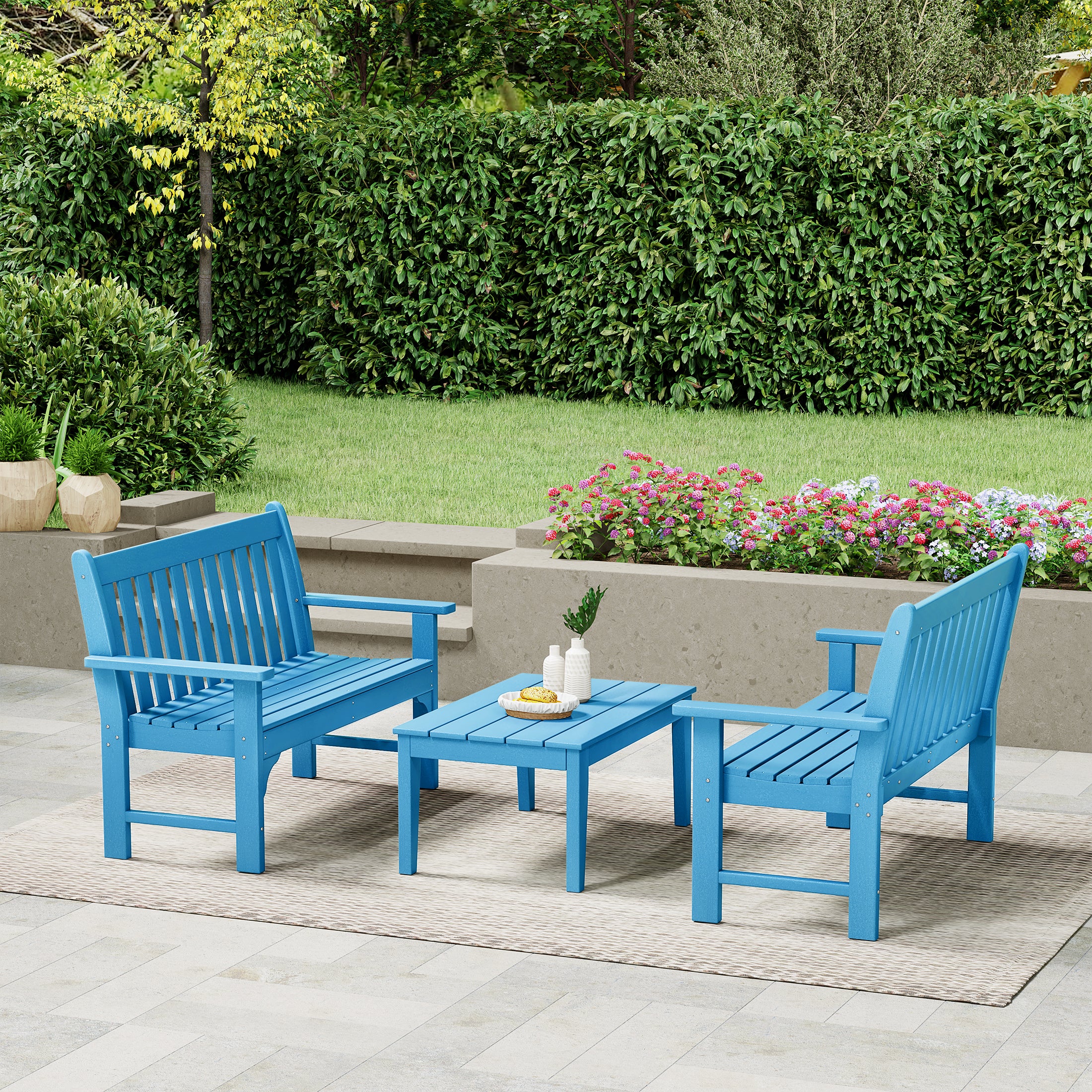 Paradise 3-Piece HDPE Outdoor Patio Furniture Couch and Coffee Table Set