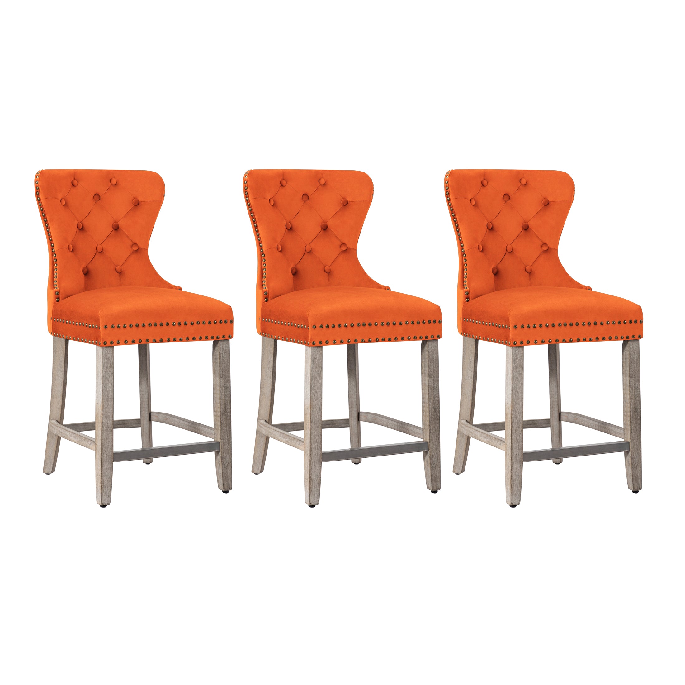 Hank 24" Tufted Velvet Counter Stool (Set of 3)