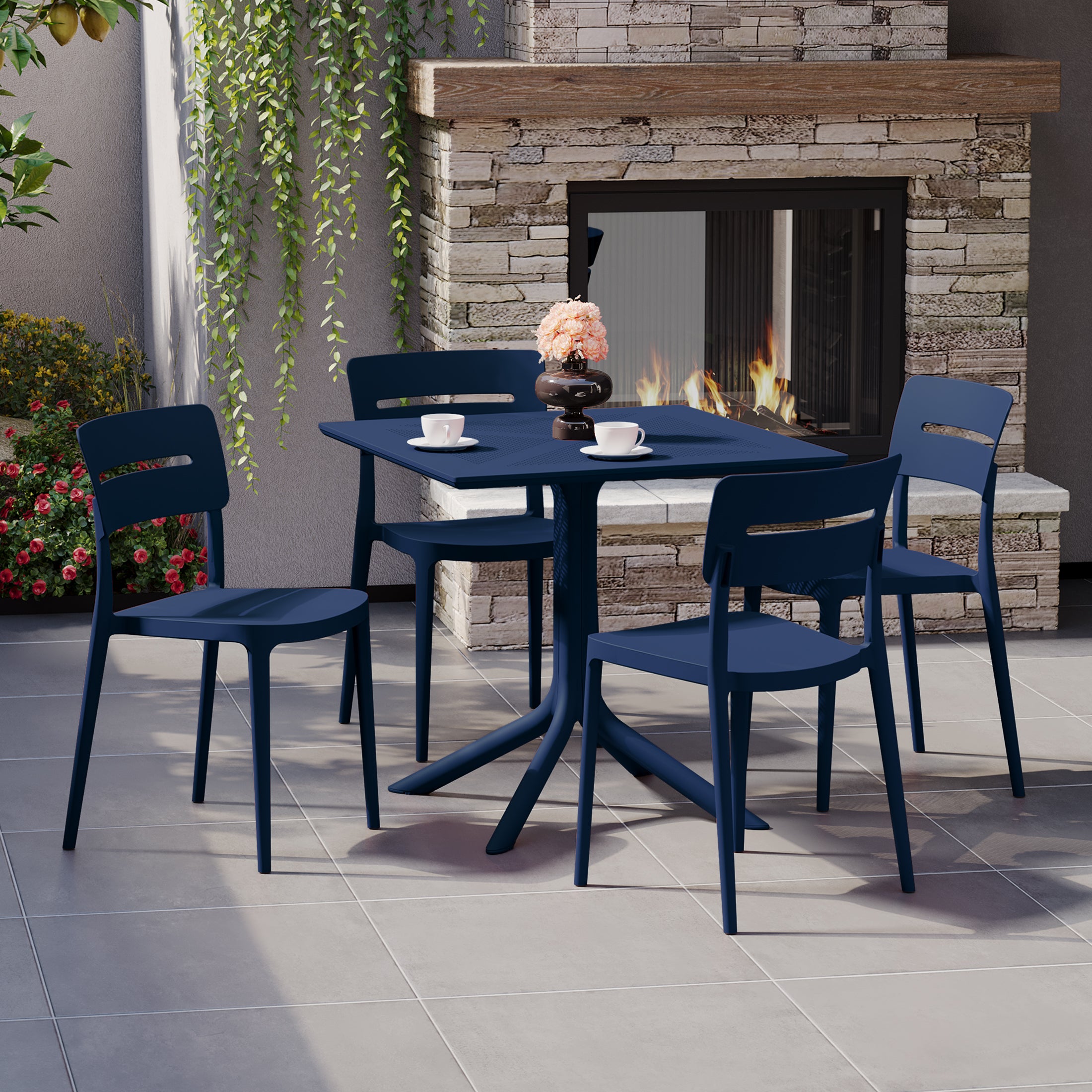 Sunshine Modern 5-Piece Resin Patio Dining Table Set with Stackable Patio Dining Chairs