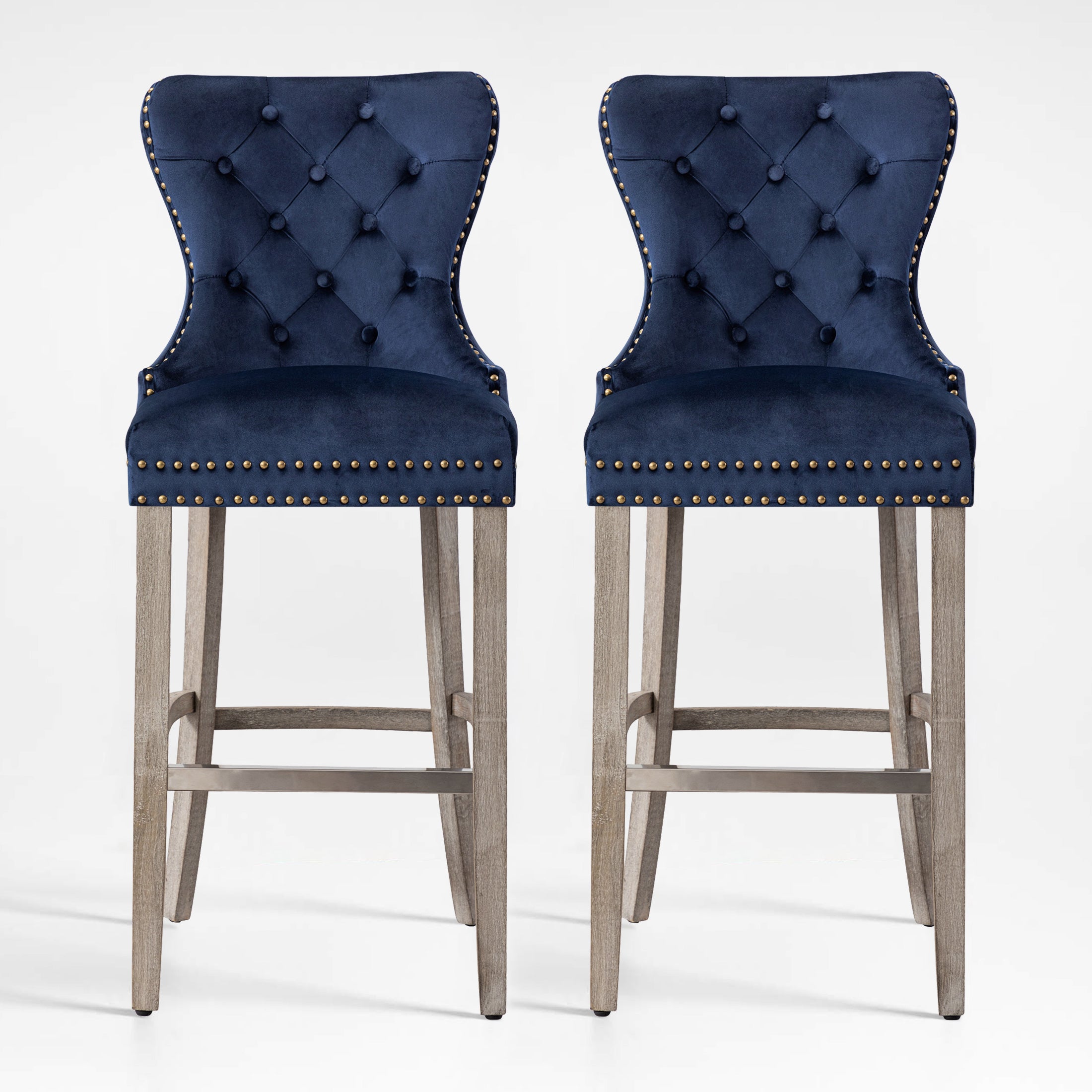 Hank 29" Tufted Velvet Bar Stool (Set of 2), Antique Gray