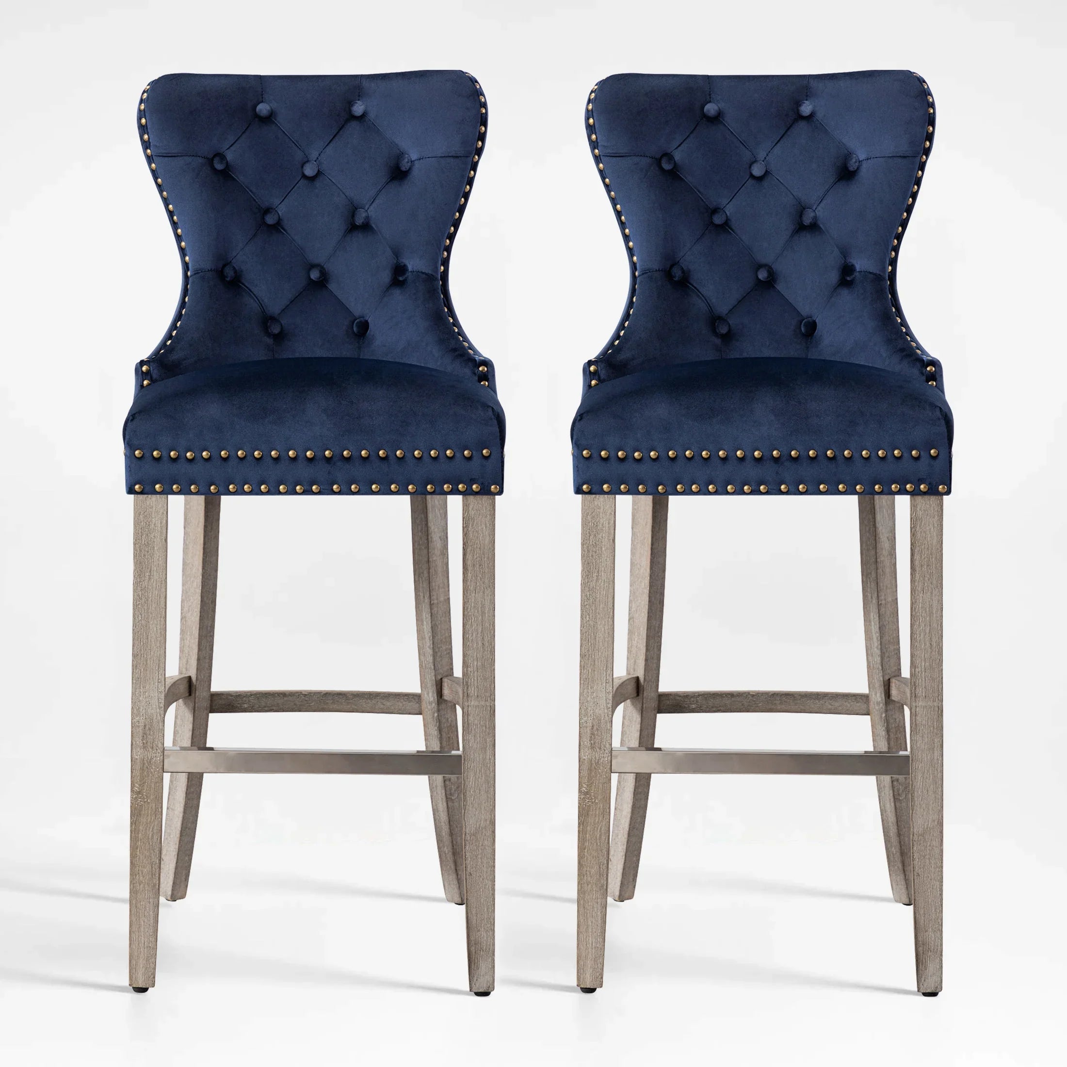 Hank 29" Tufted Velvet Bar Stool (Set of 2), Antique Gray