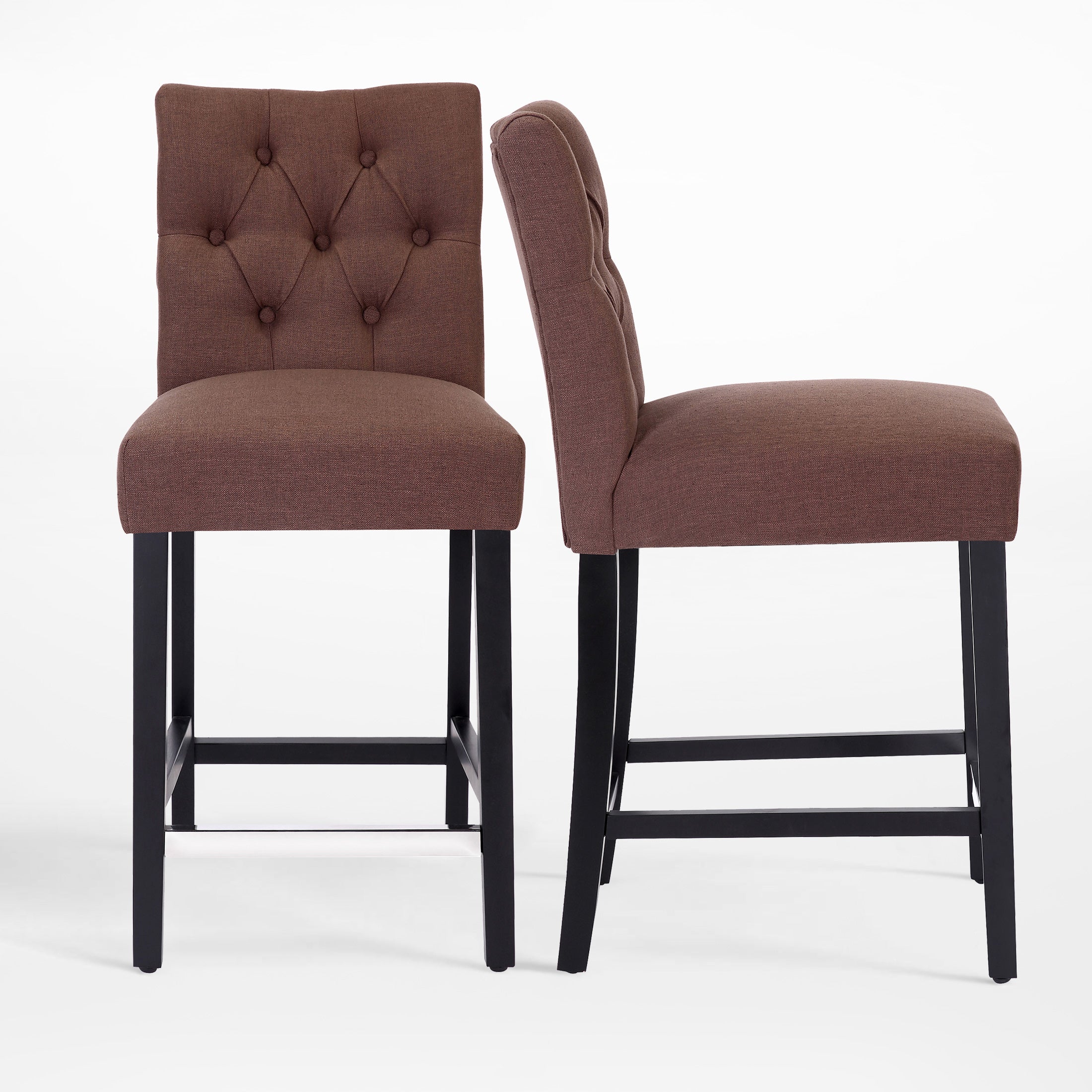 Bellmount 24" Linen Fabric Tufted Bar Stool (Set of 2),Black