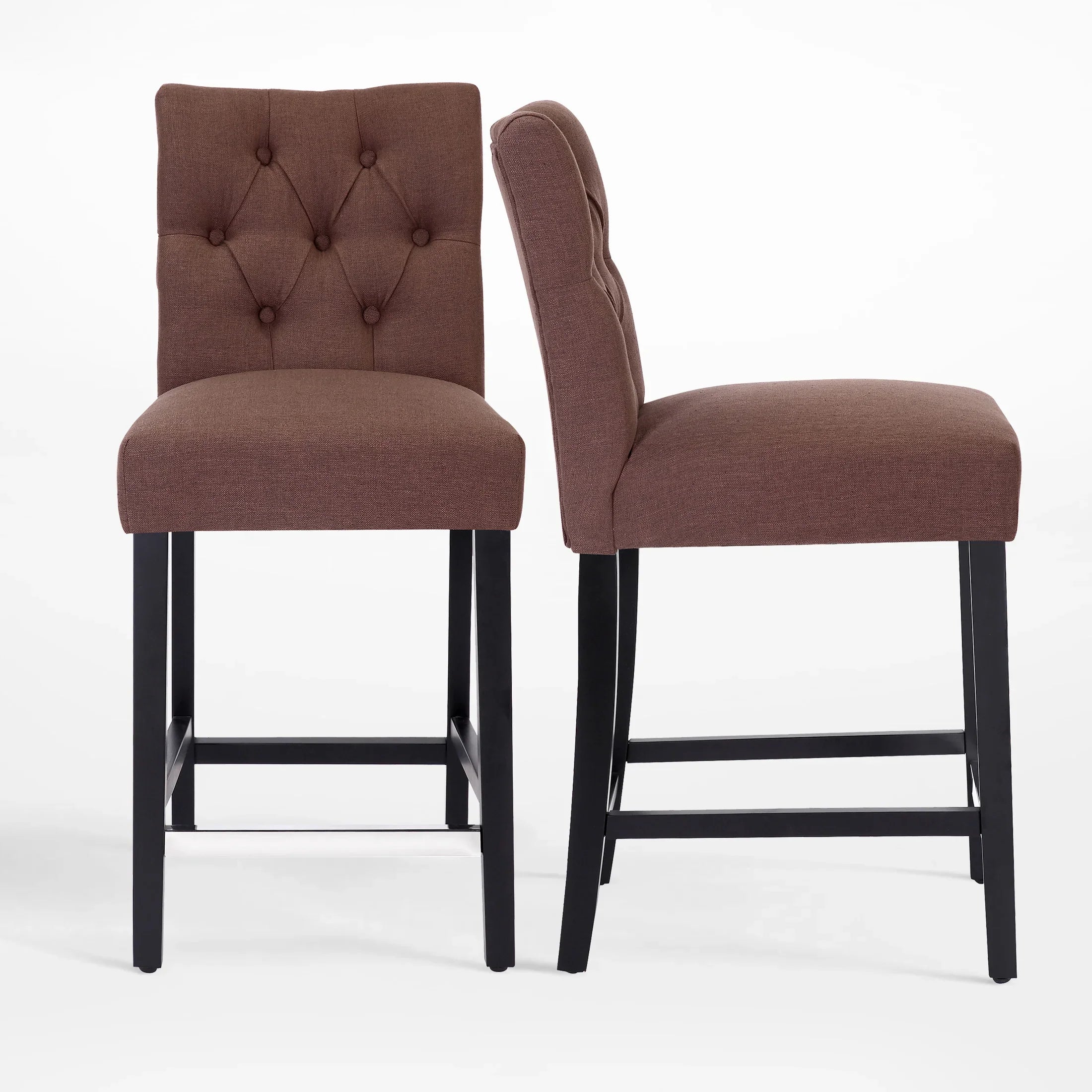 Bellmount 24" Linen Fabric Tufted Bar Stool (Set of 2),Black