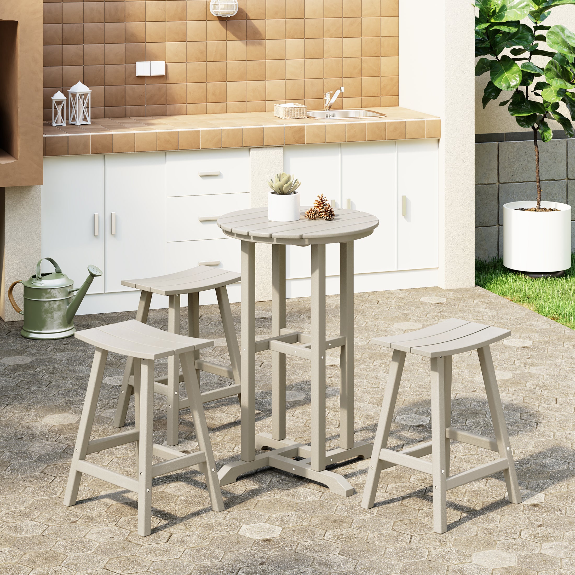 Paradise Outdoor Patio Counter Height Bar Stools Bistro Bar Table 4-Piece Set