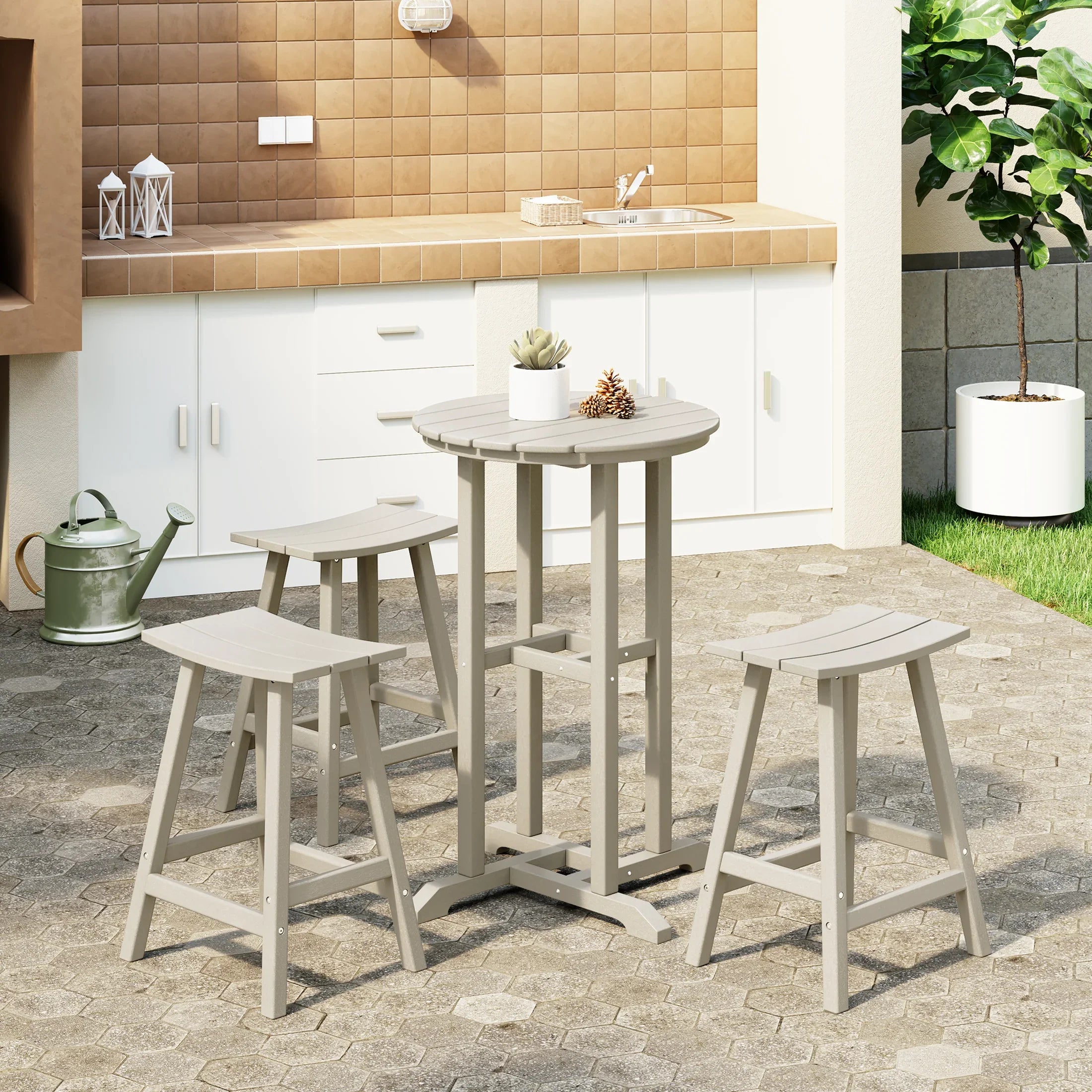 Paradise Outdoor Patio Counter Height Bar Stools Bistro Bar Table 4-Piece Set