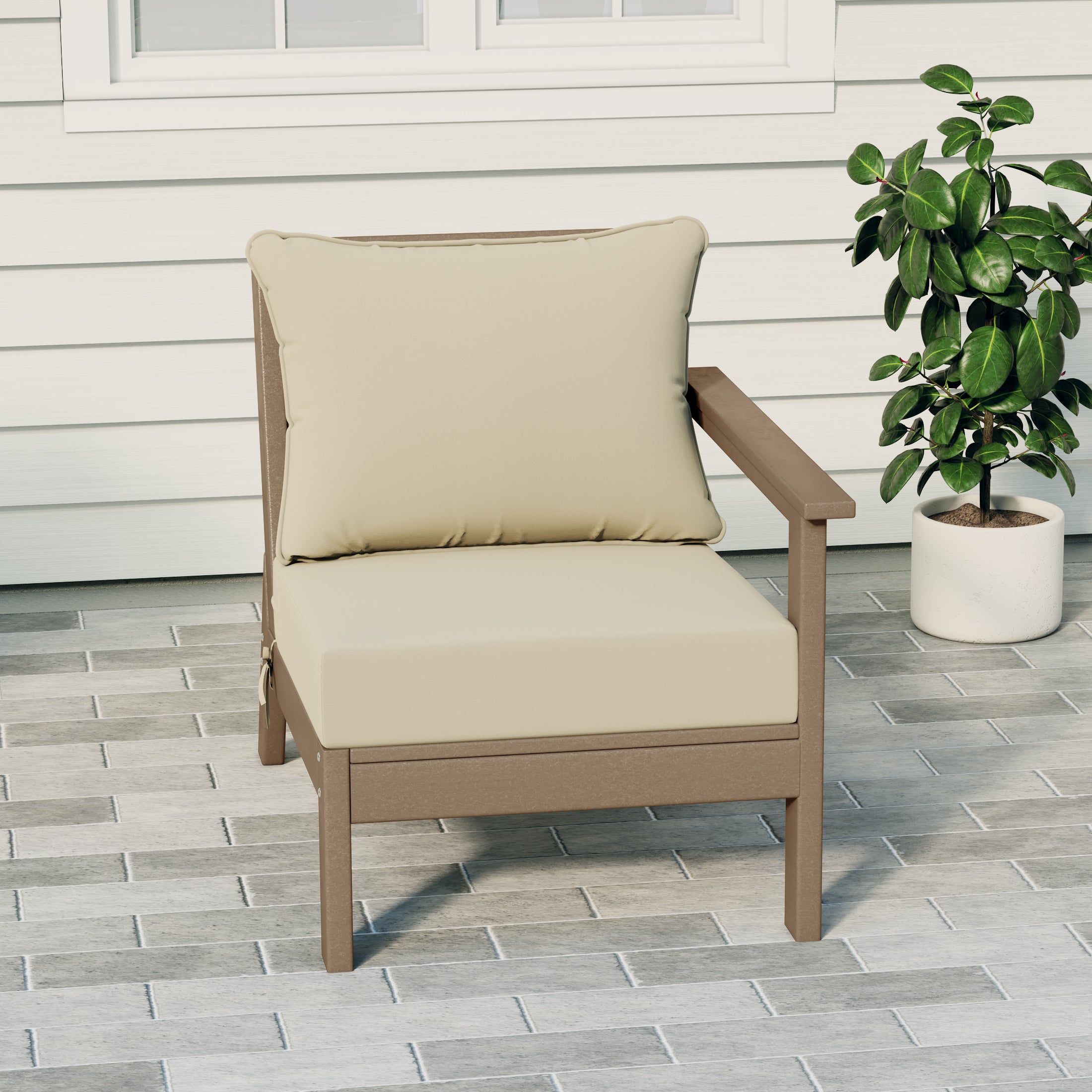 Portsmouth Outdoor Patio HDPE Right Arm Sectional Corner Club Chair with Patio Cushions